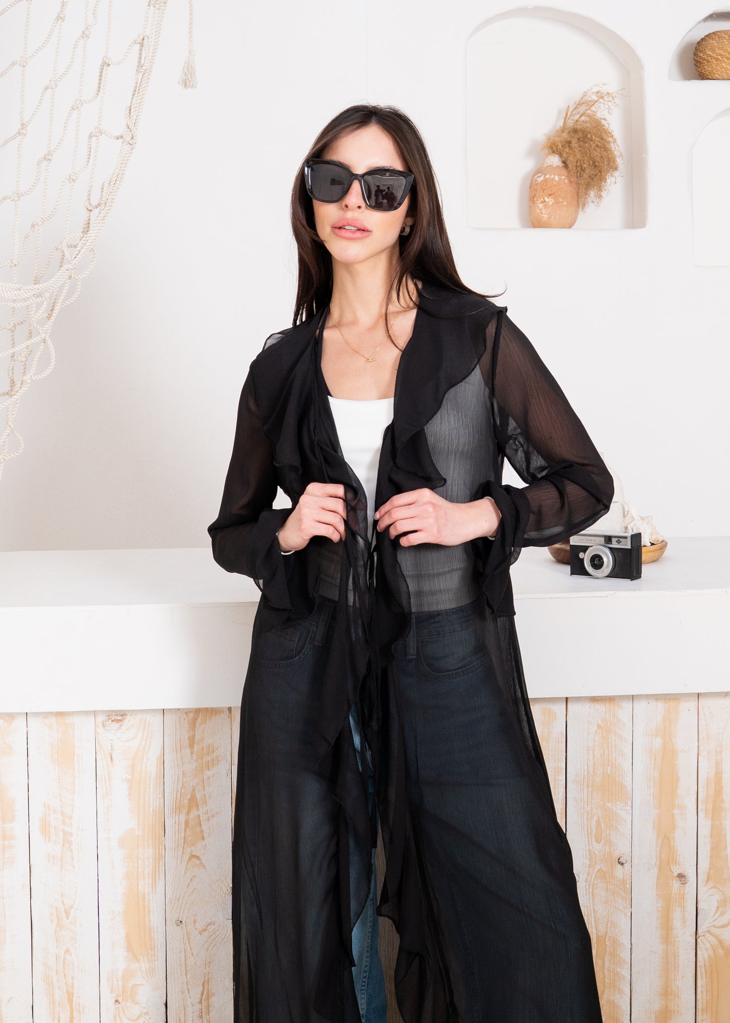 fluid chiffon long sleeve cardigan