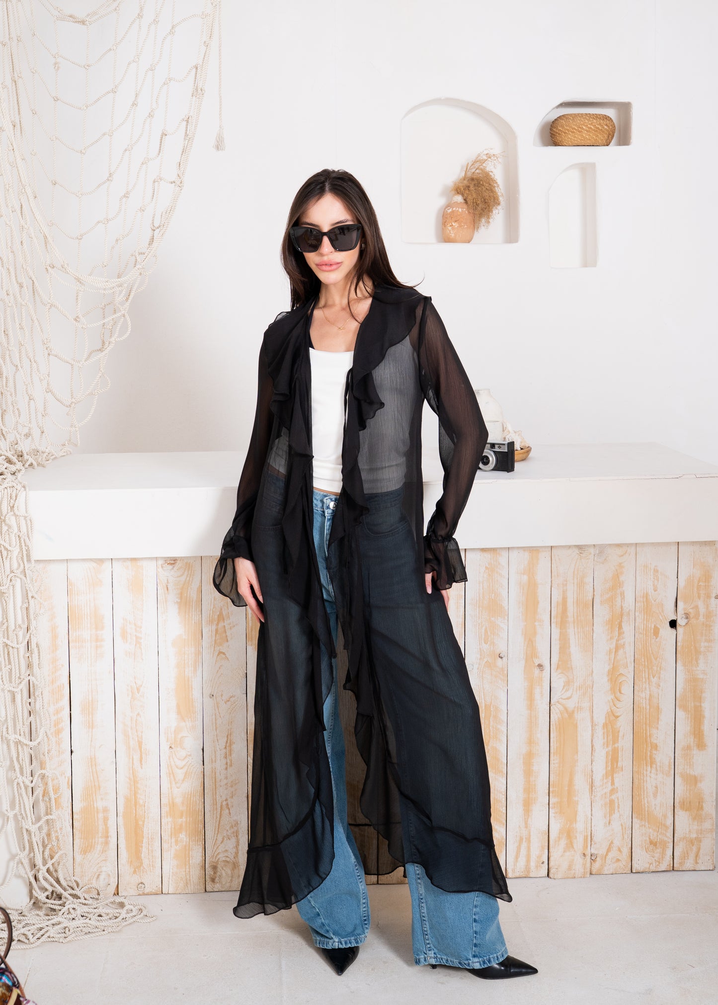 fluid chiffon long sleeve cardigan