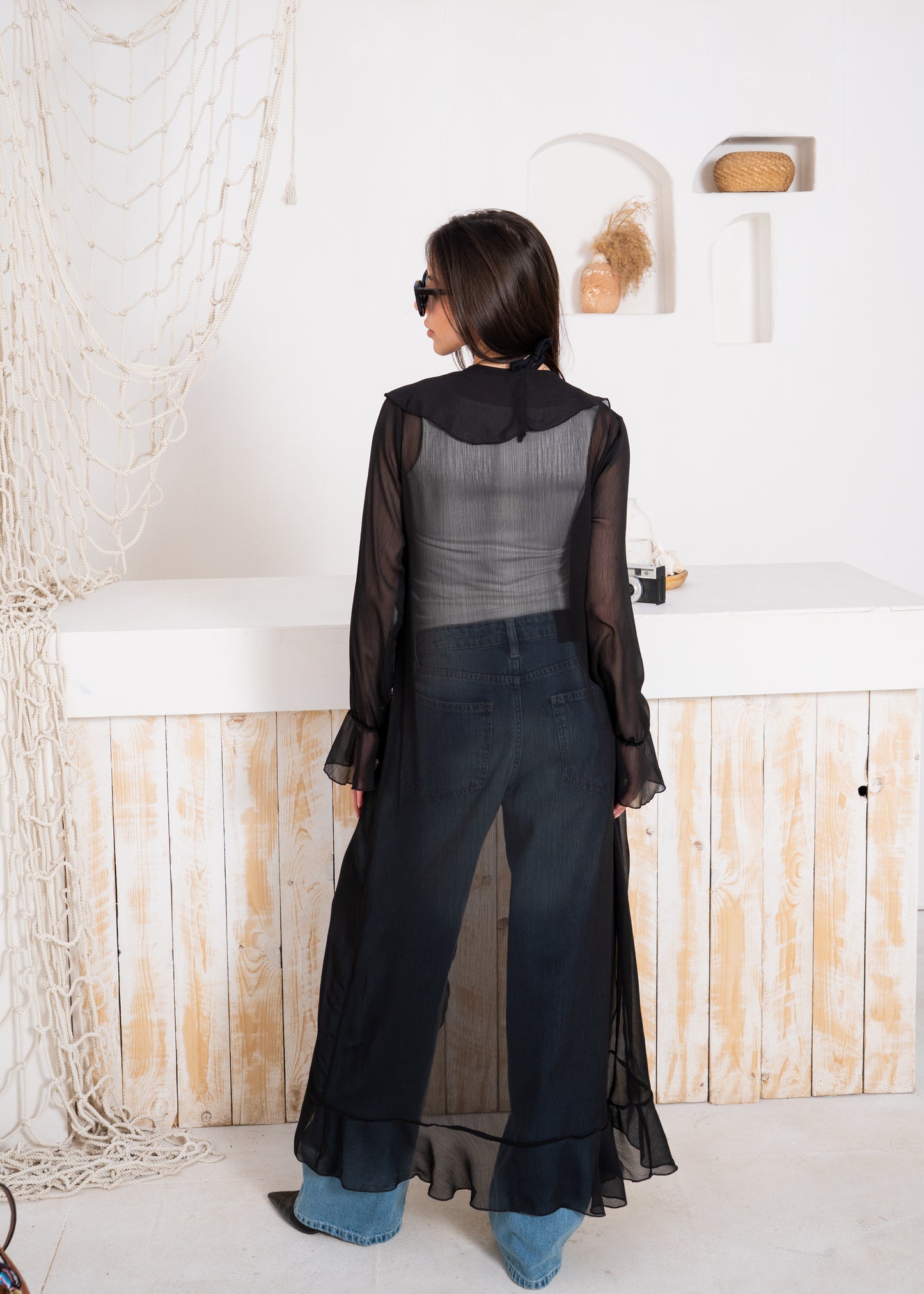 fluid chiffon long sleeve cardigan