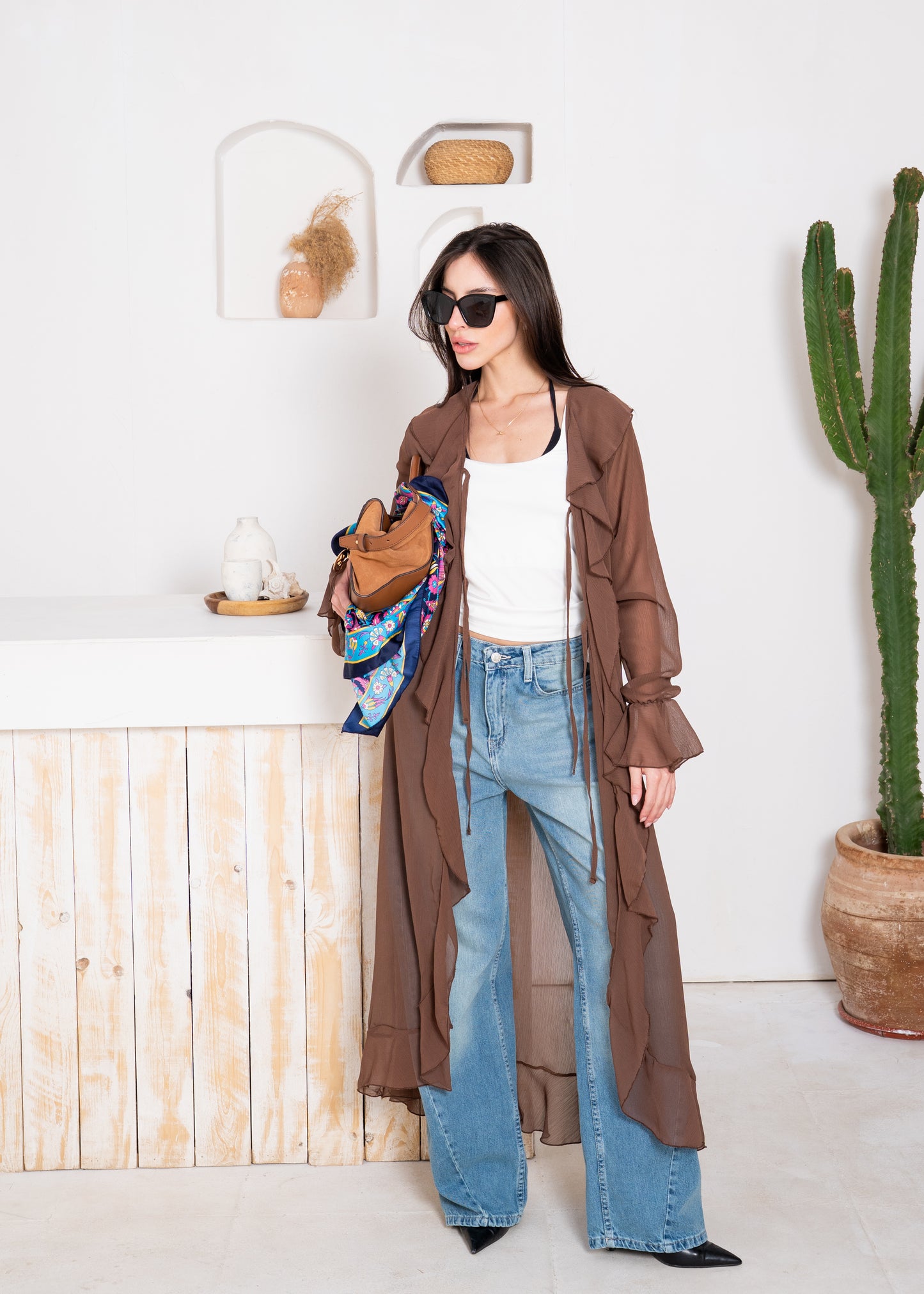 fluid chiffon long sleeve cardigan