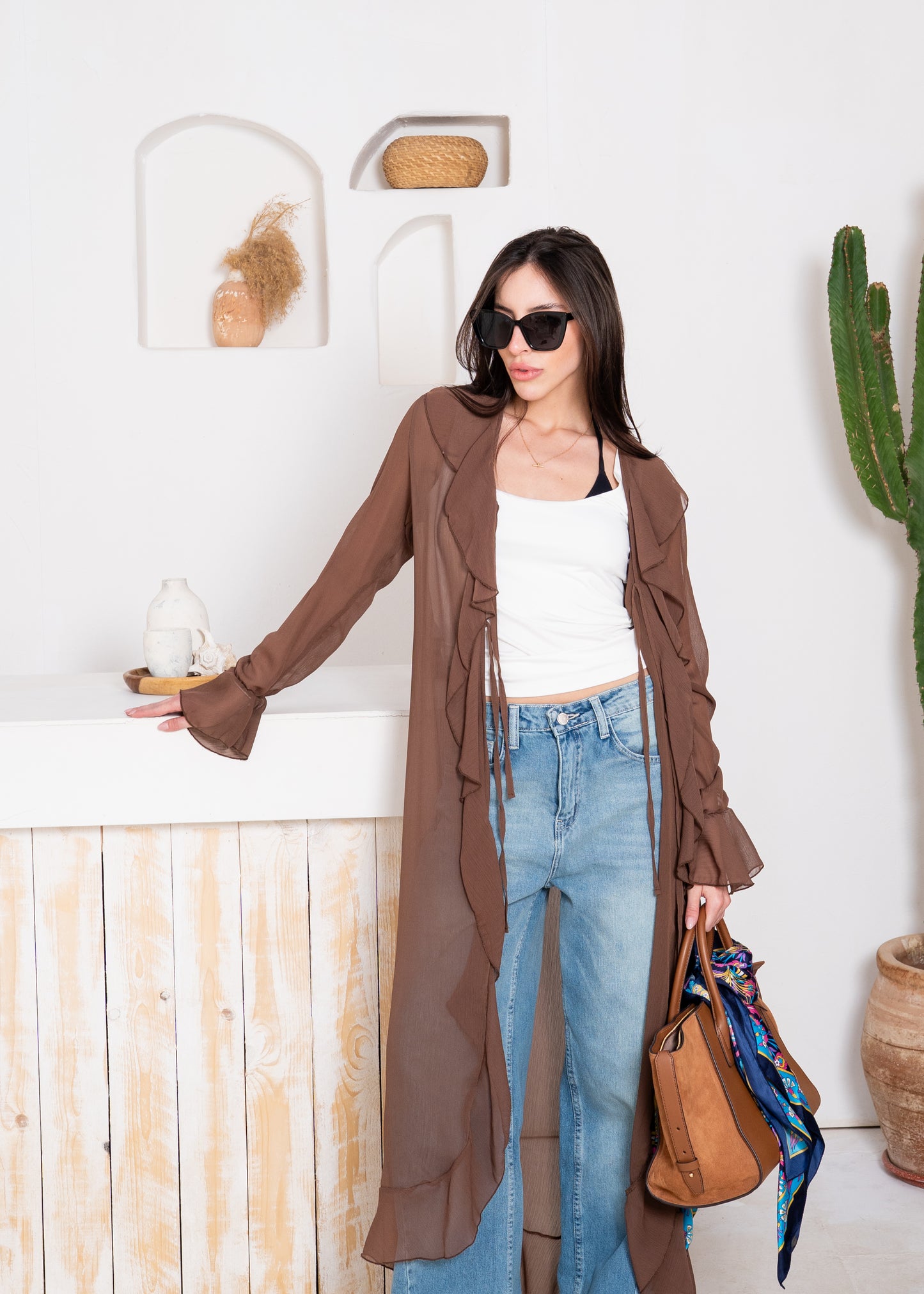 fluid chiffon long sleeve cardigan
