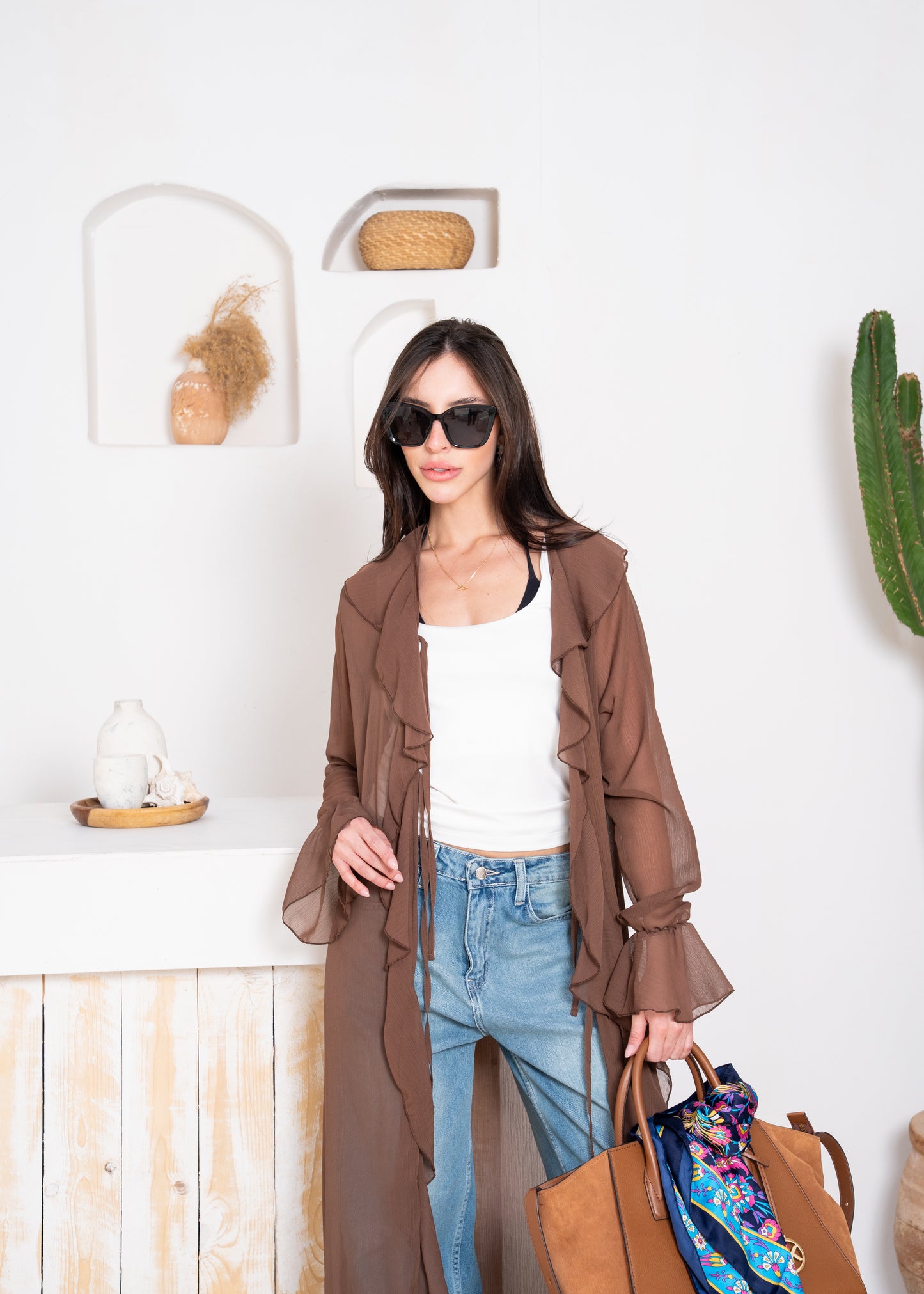 fluid chiffon long sleeve cardigan