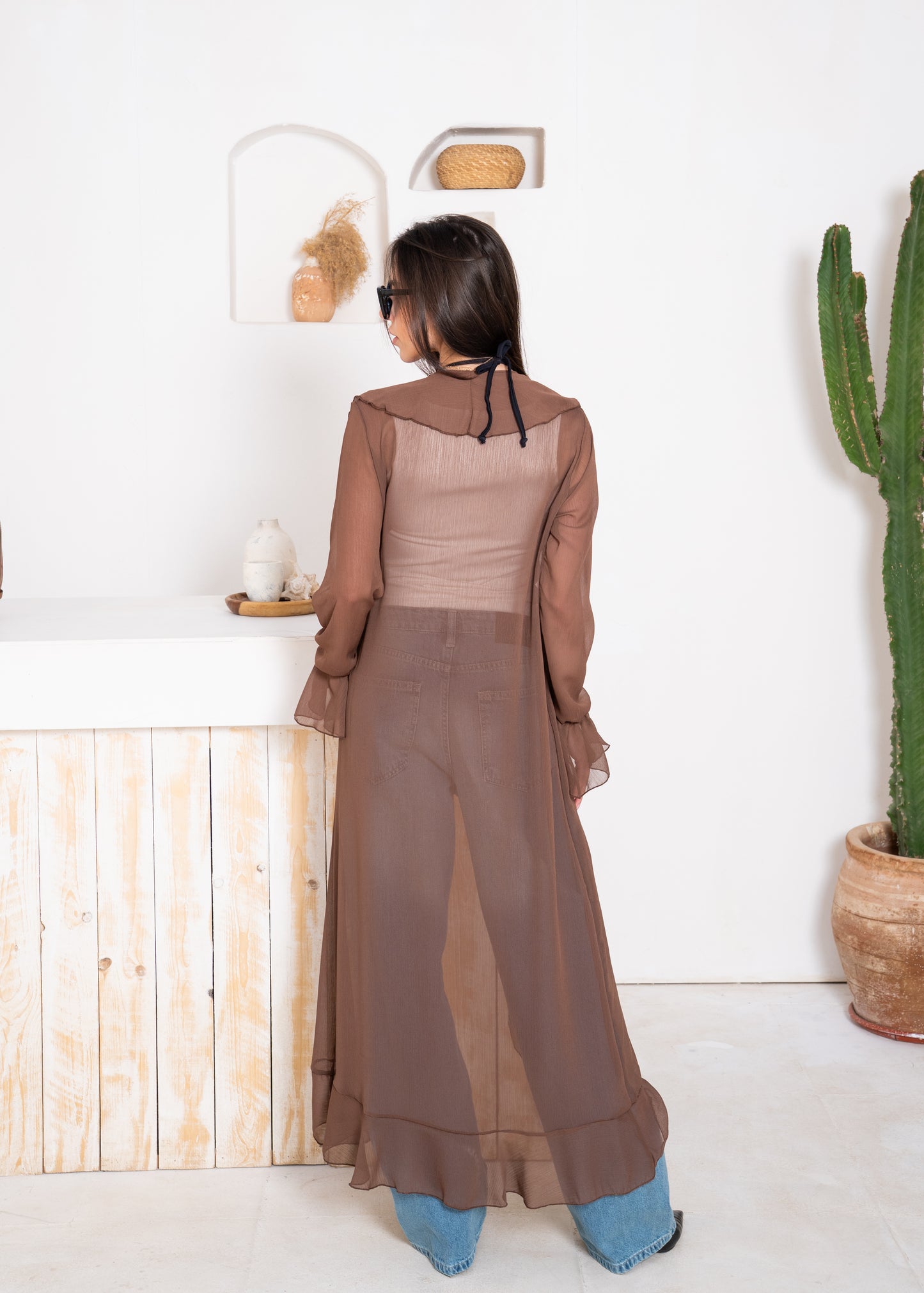 fluid chiffon long sleeve cardigan