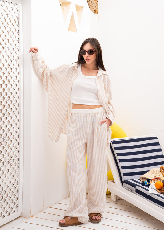 linen stripe set with embriodery