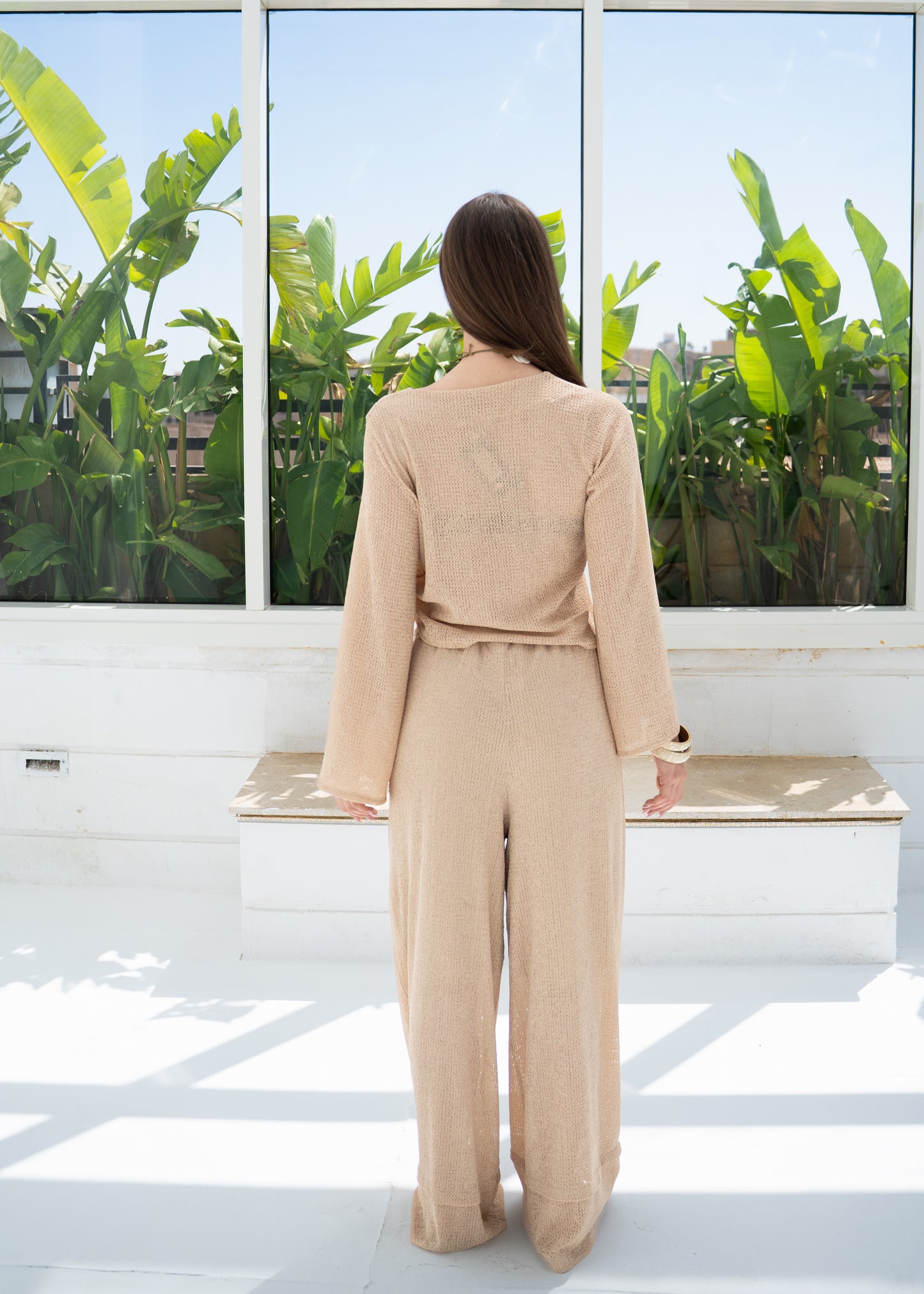 Piece crochet loungewear set-Beige