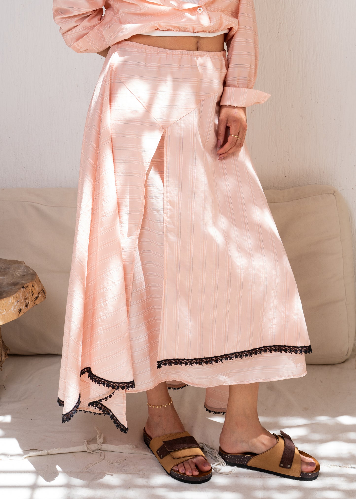 stripe set with lace details
