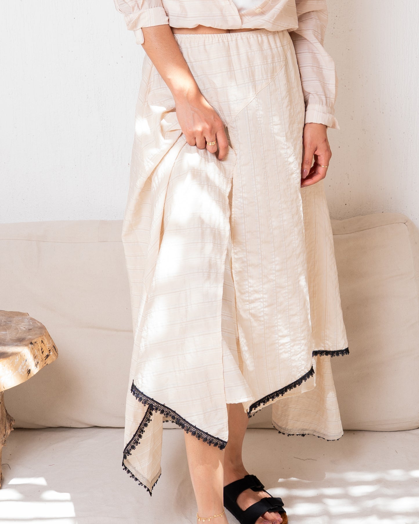 stripe set with lace details