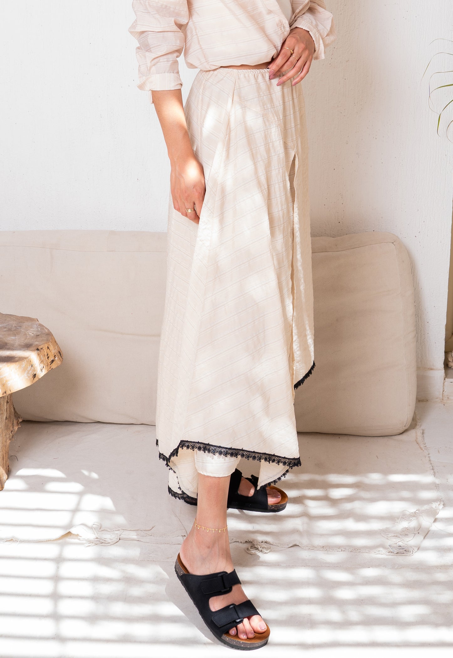 stripe set with lace details