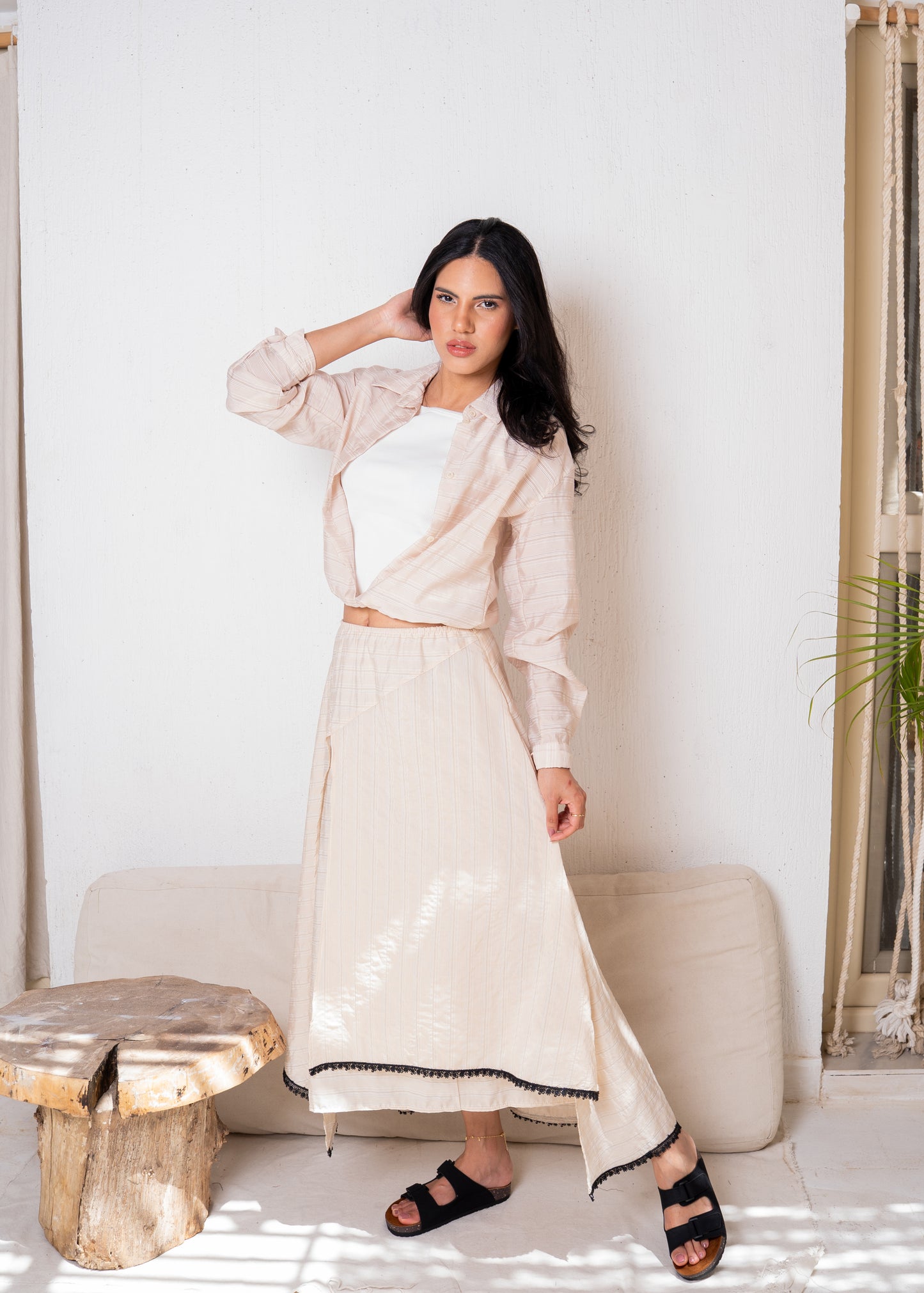 stripe set with lace details