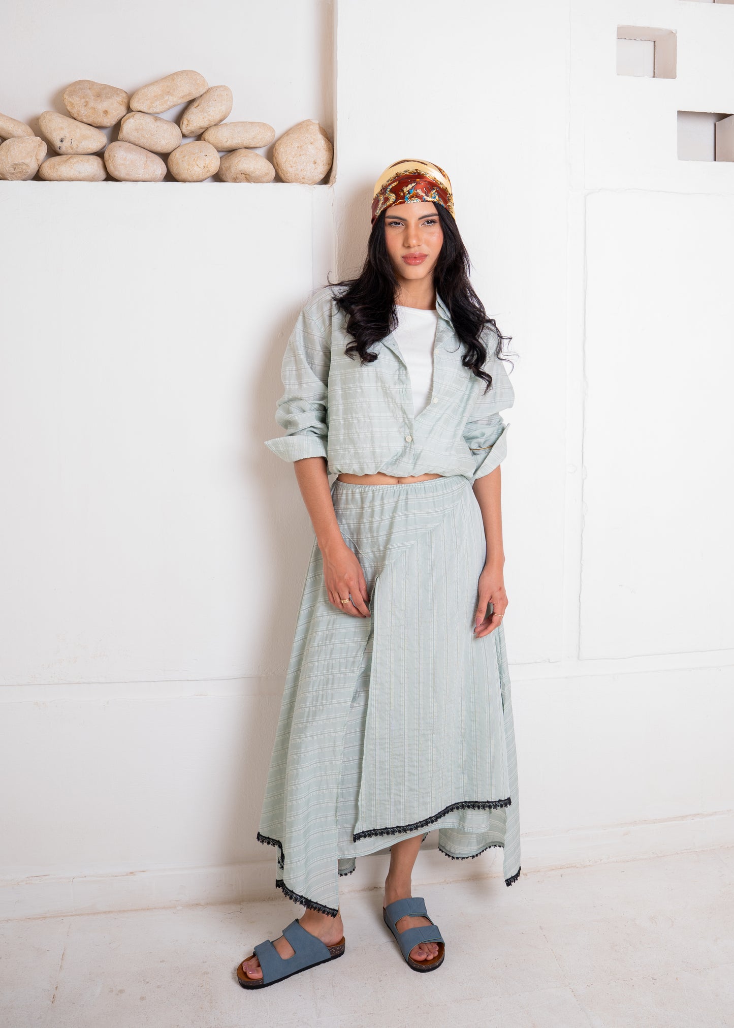 stripe set with lace details