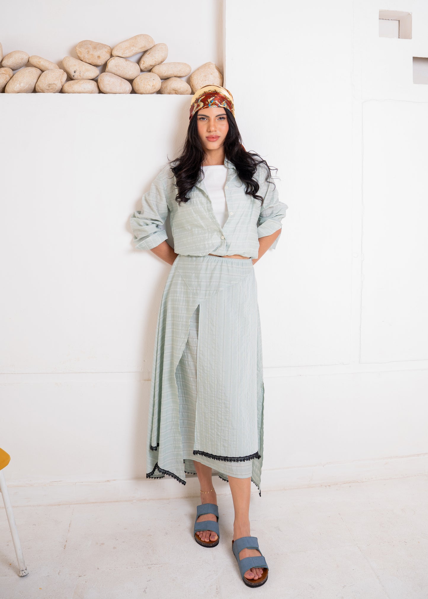 stripe set with lace details