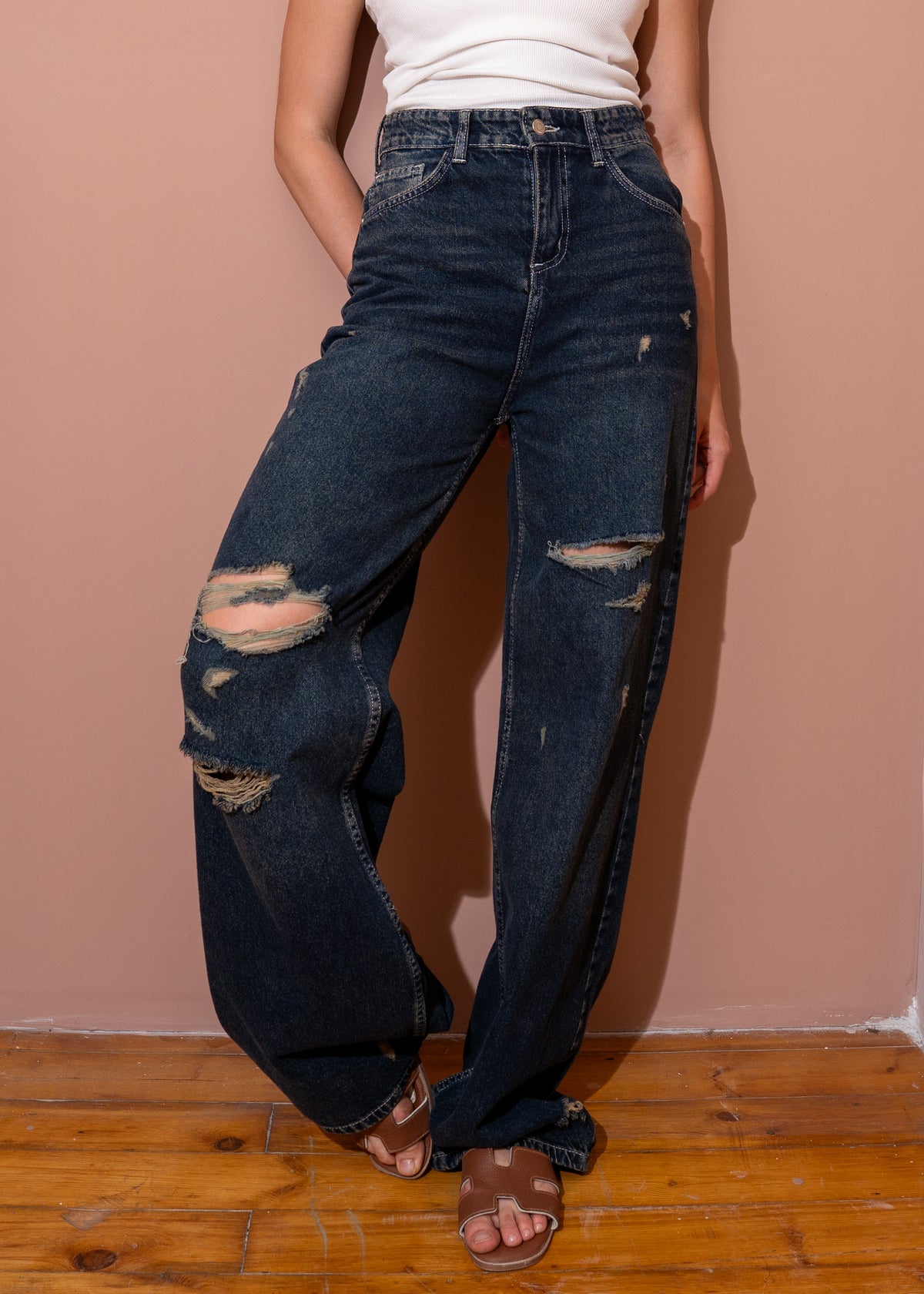 ripped wide jeans