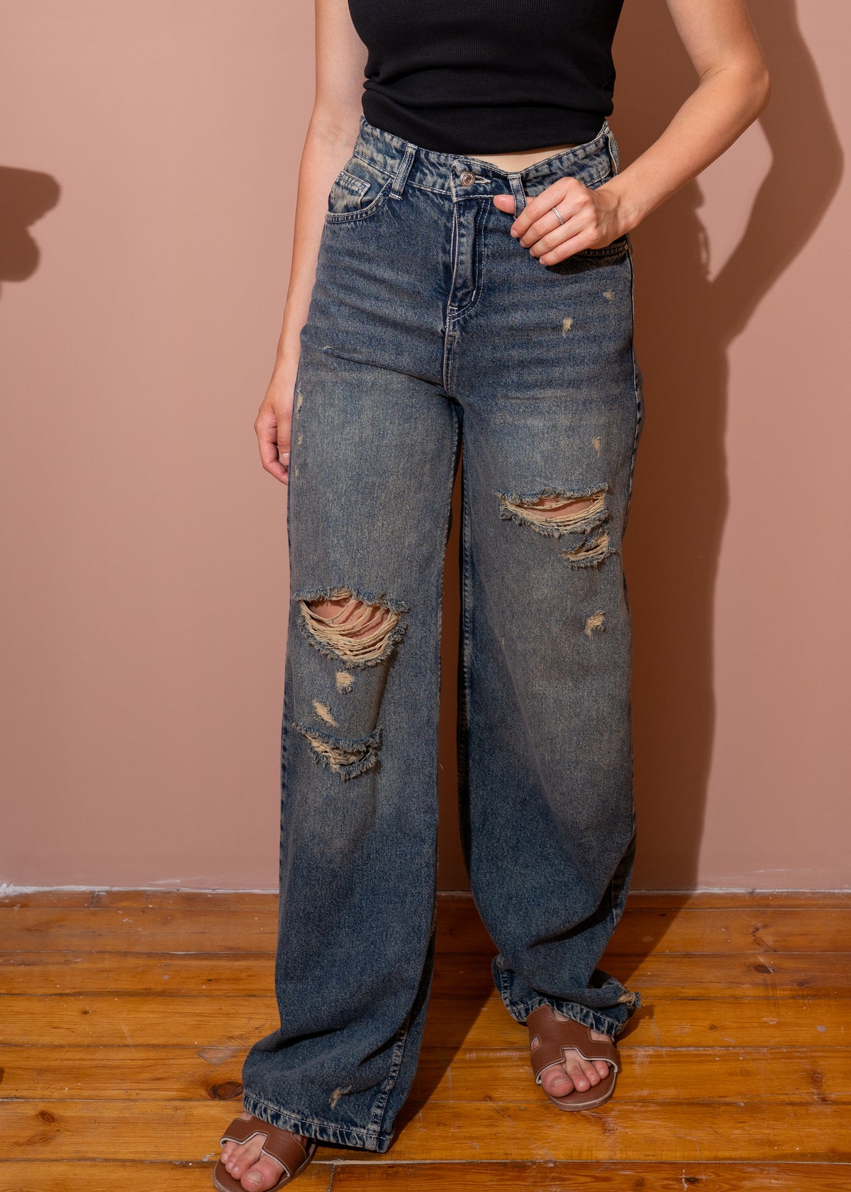 ripped wide jeans
