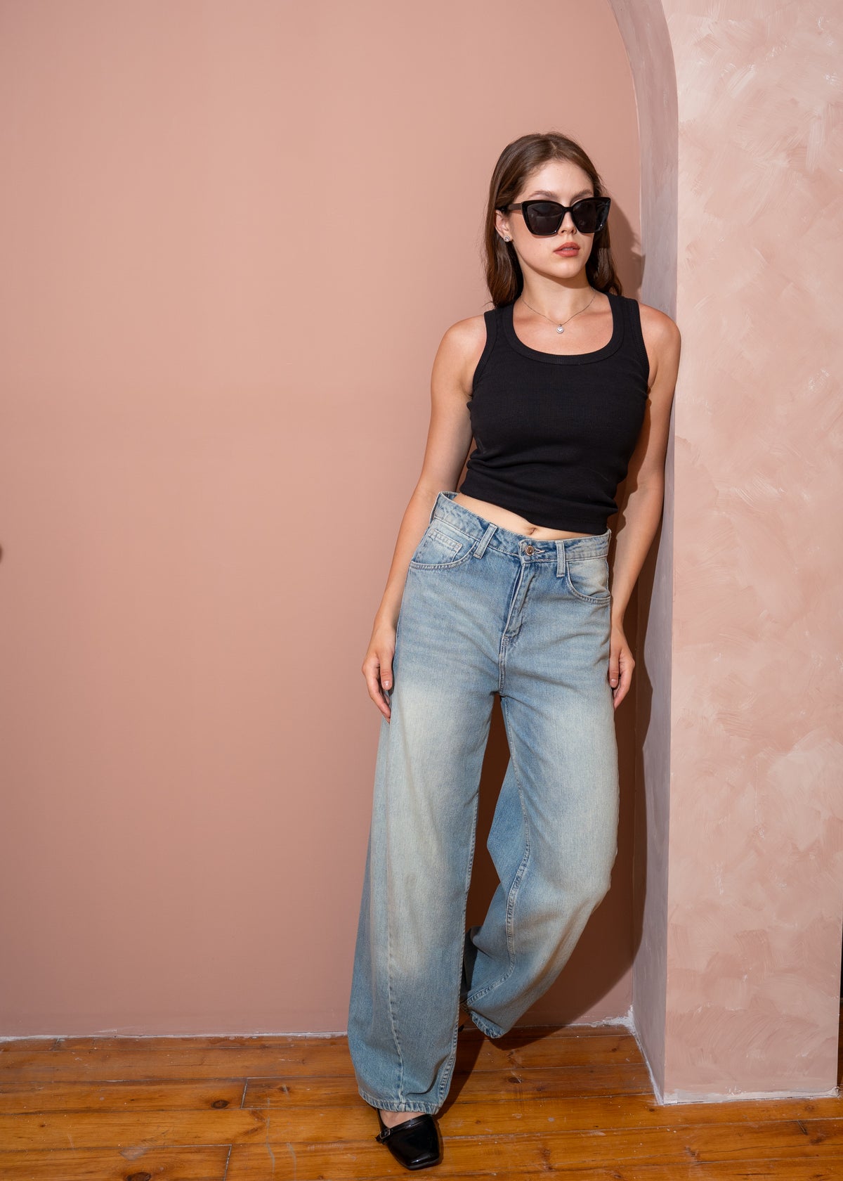 asymmetric wide jeans