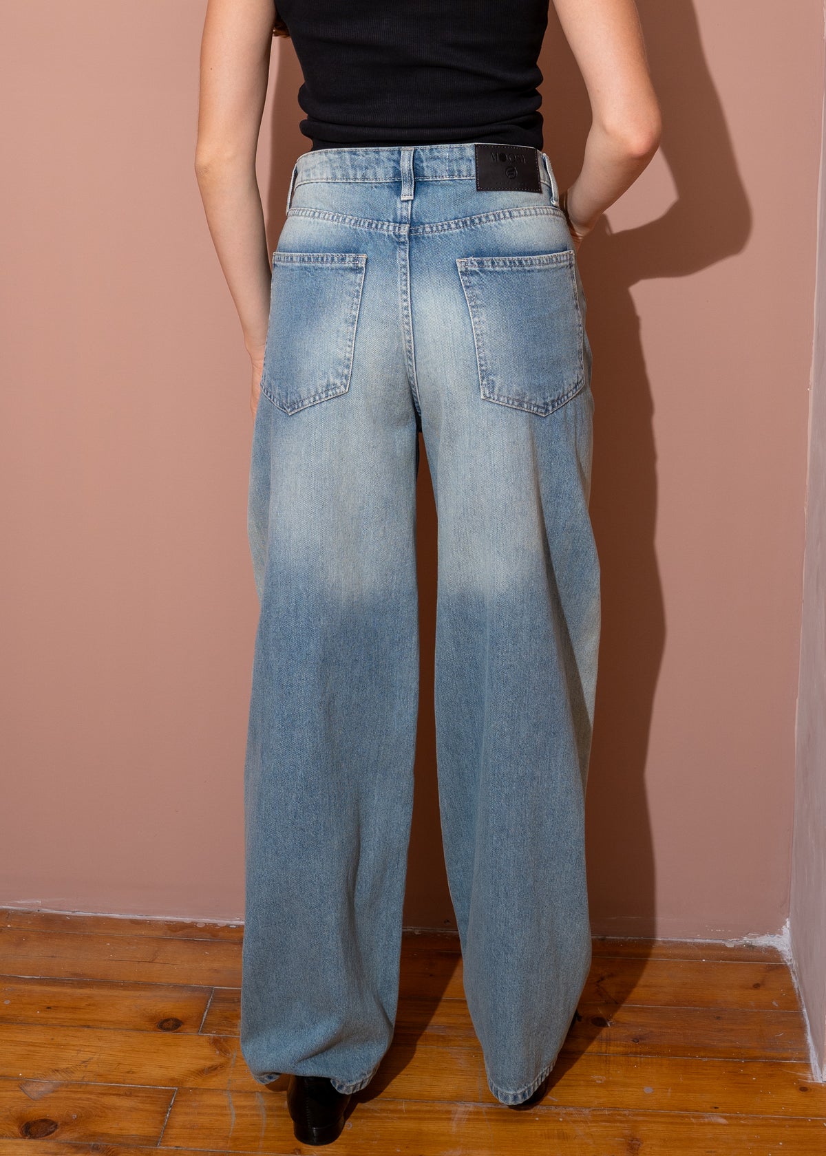 asymmetric wide jeans