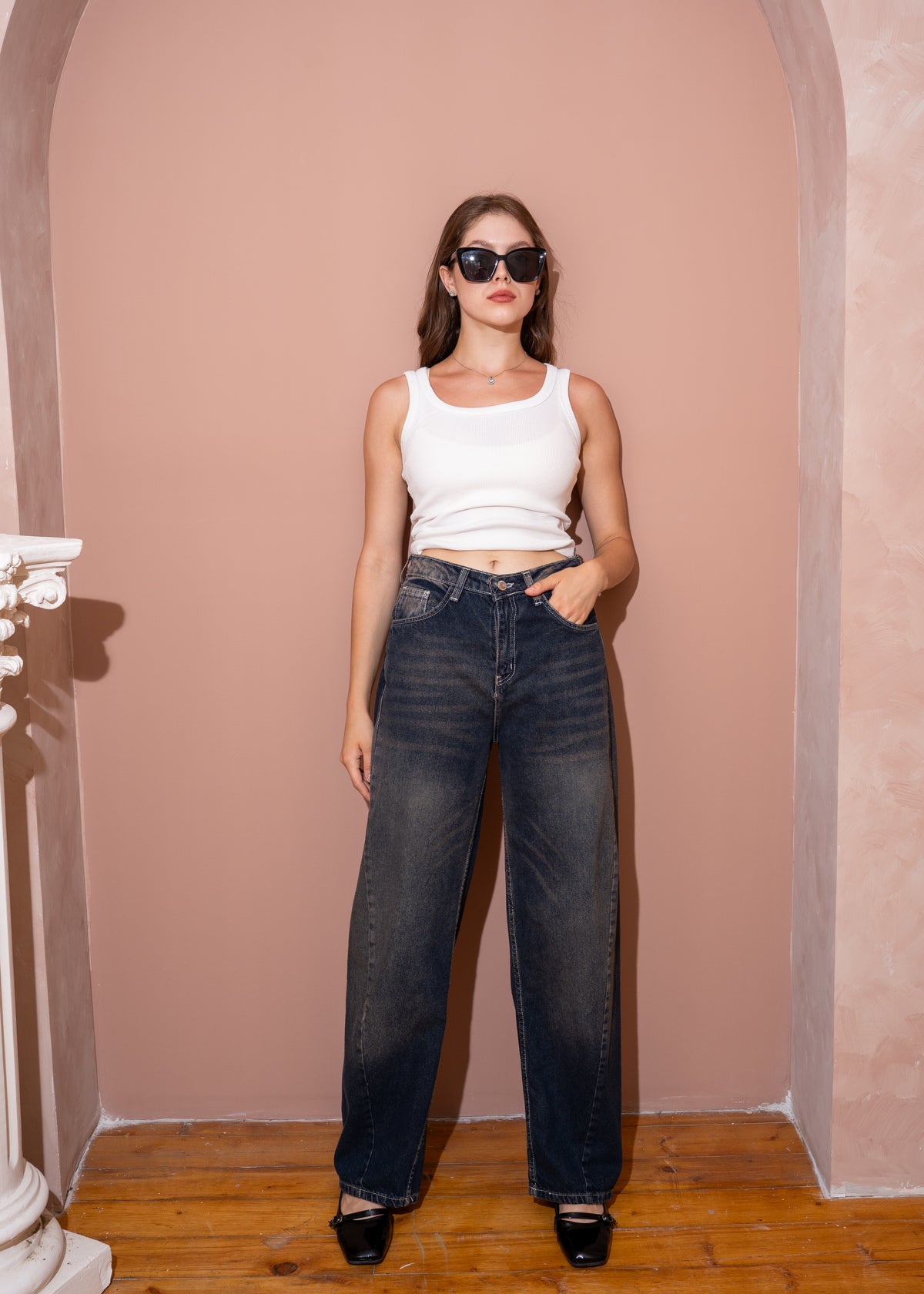 asymmetric wide jeans