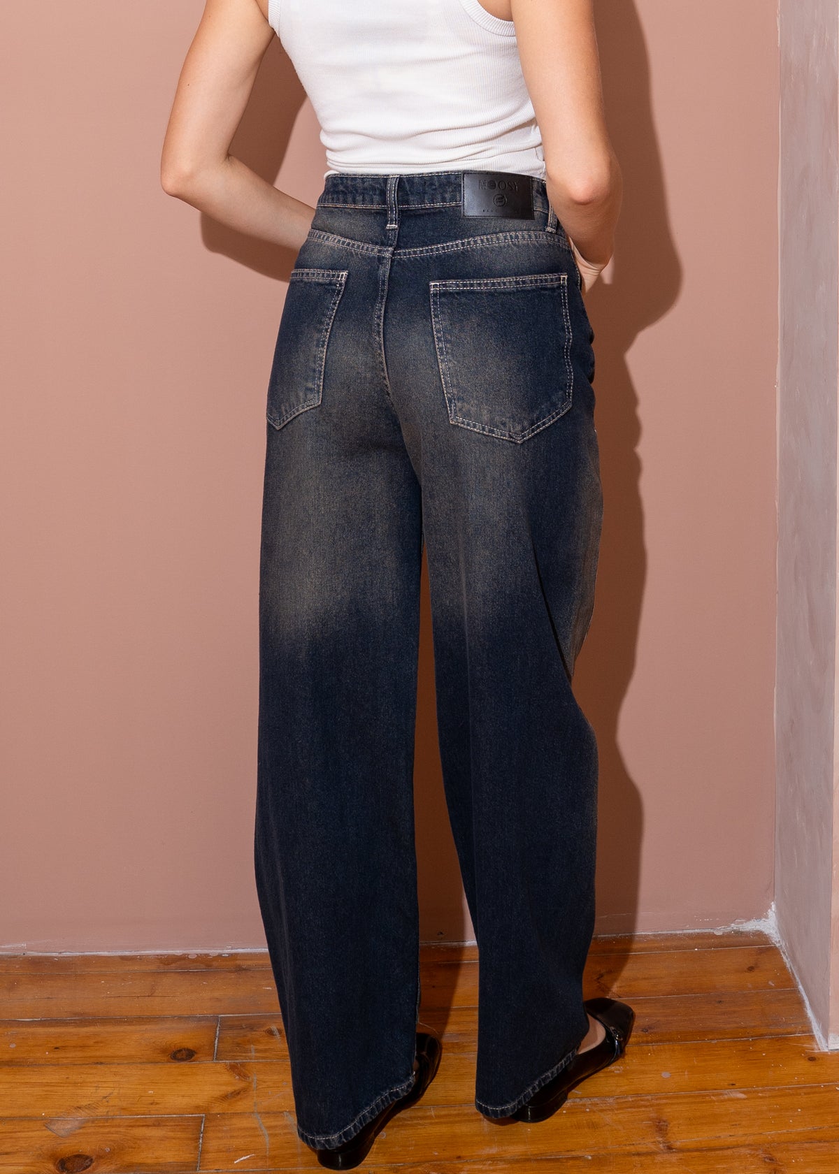 asymmetric wide jeans