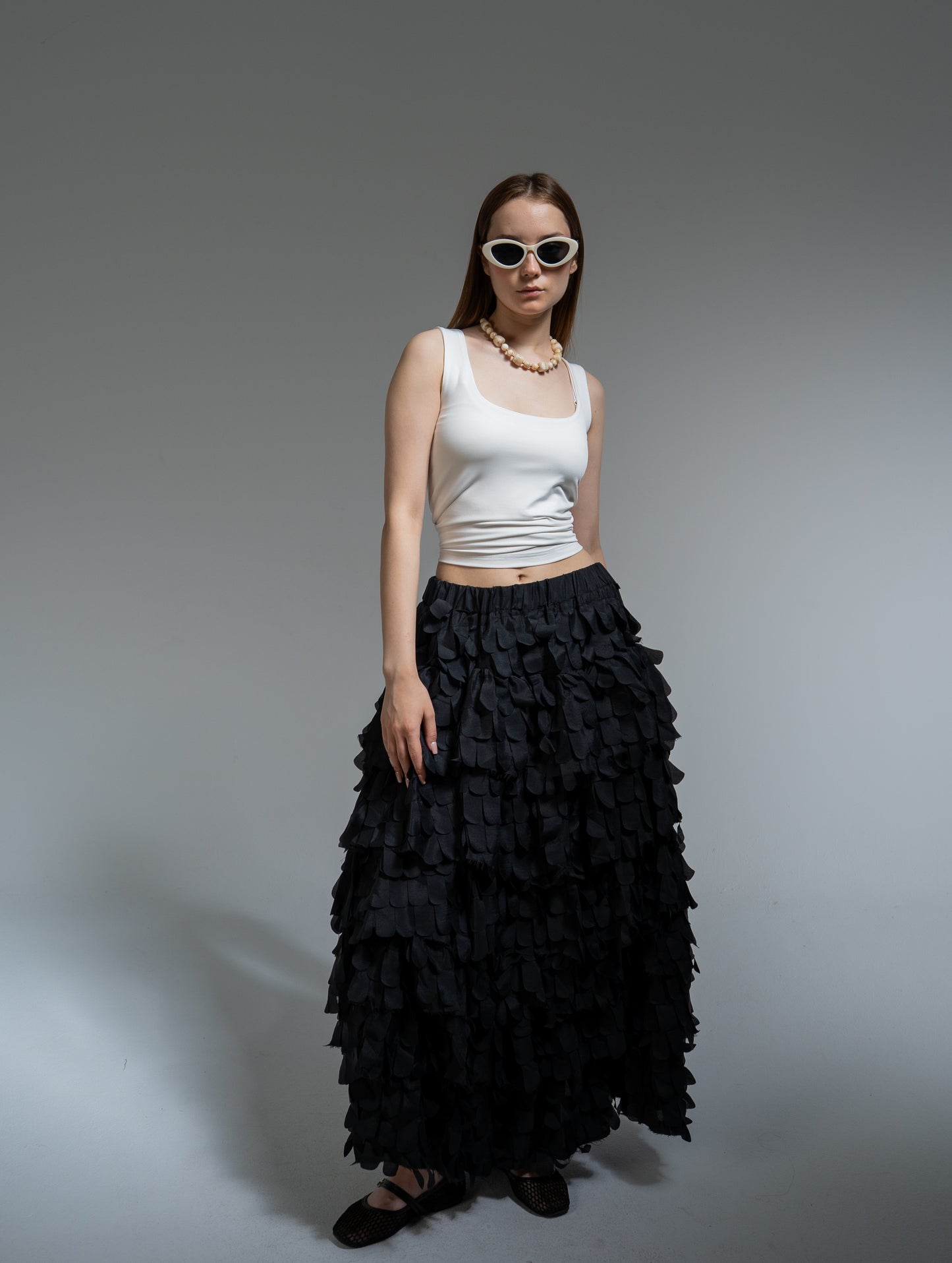 textured fringe maxi skirt
