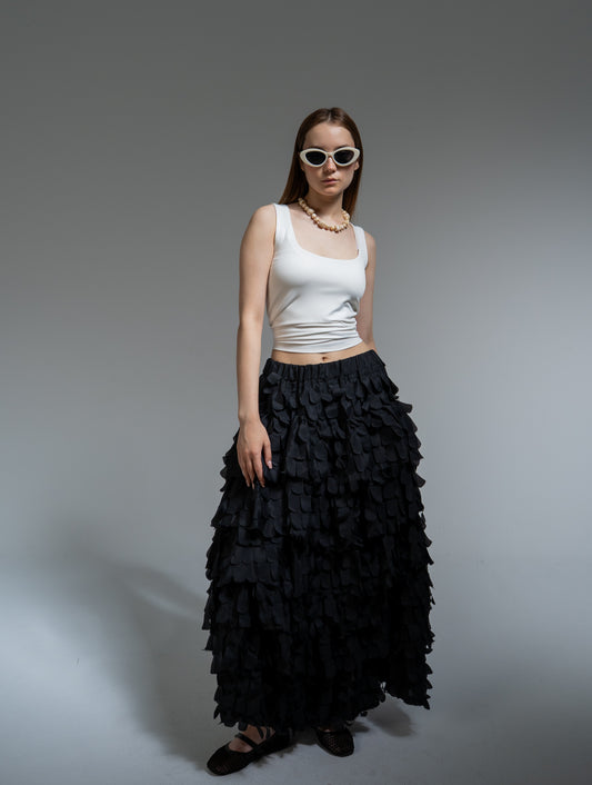 textured fringe maxi skirt