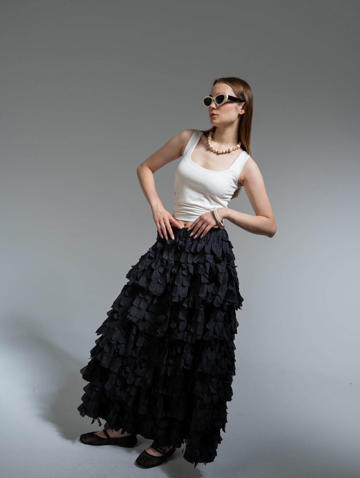 textured fringe maxi skirt