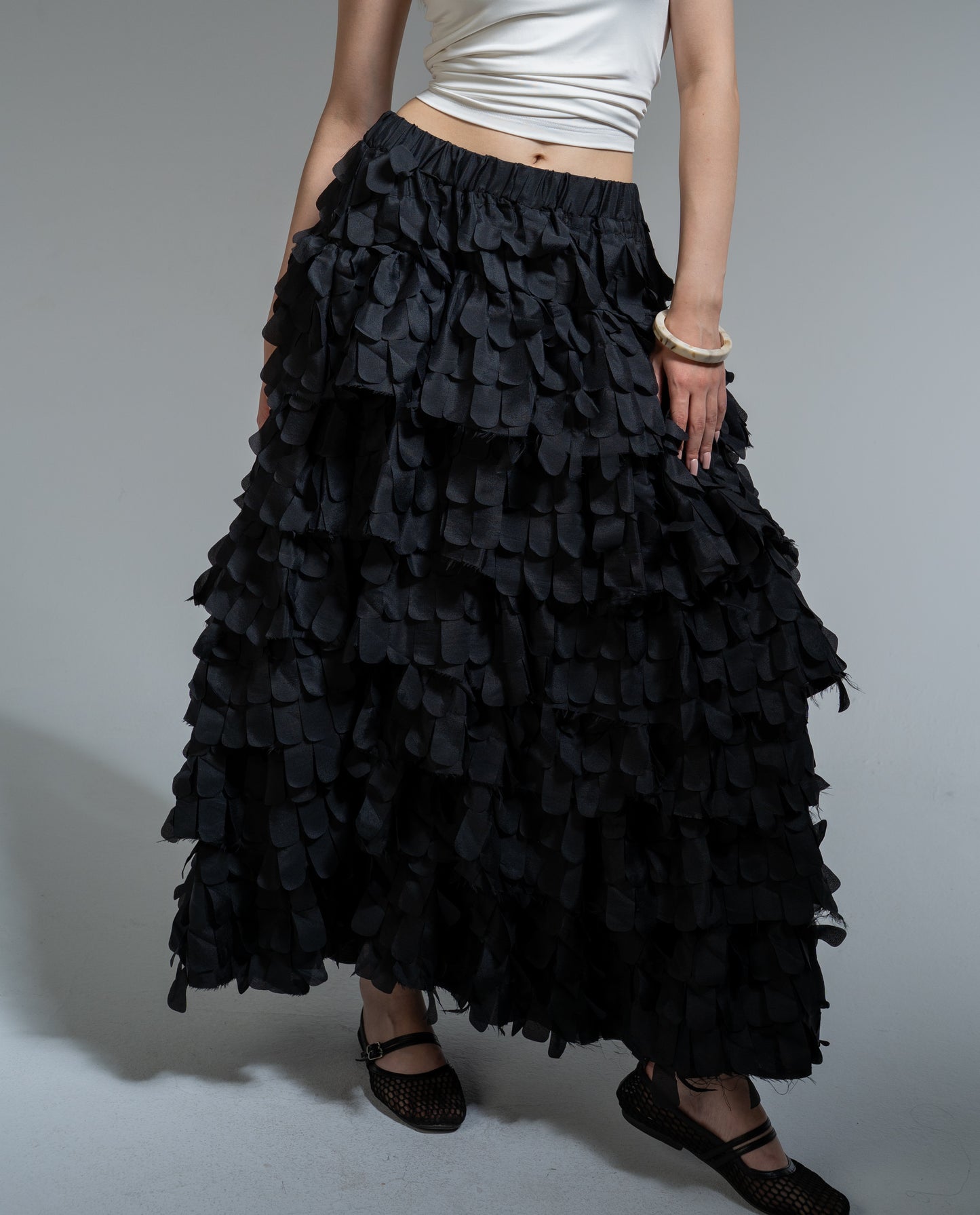 textured fringe maxi skirt