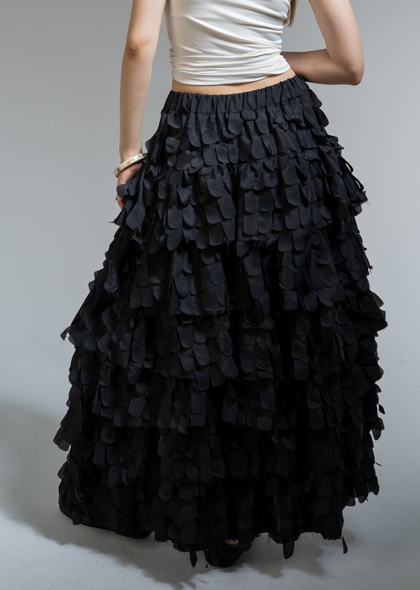 textured fringe maxi skirt