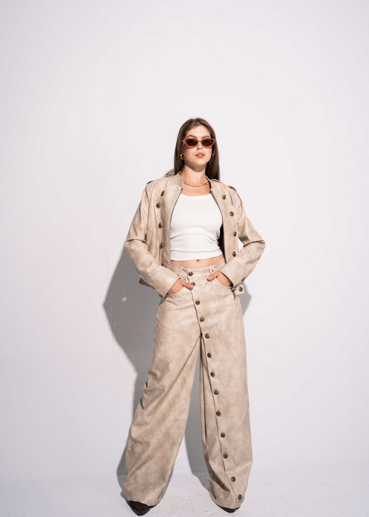Buttoned Leather Trousers