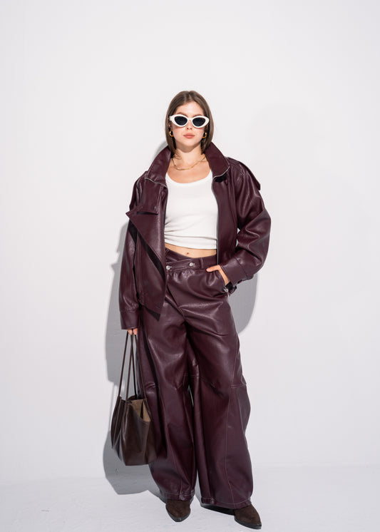 Funnel Neck Leather Effect Jacket