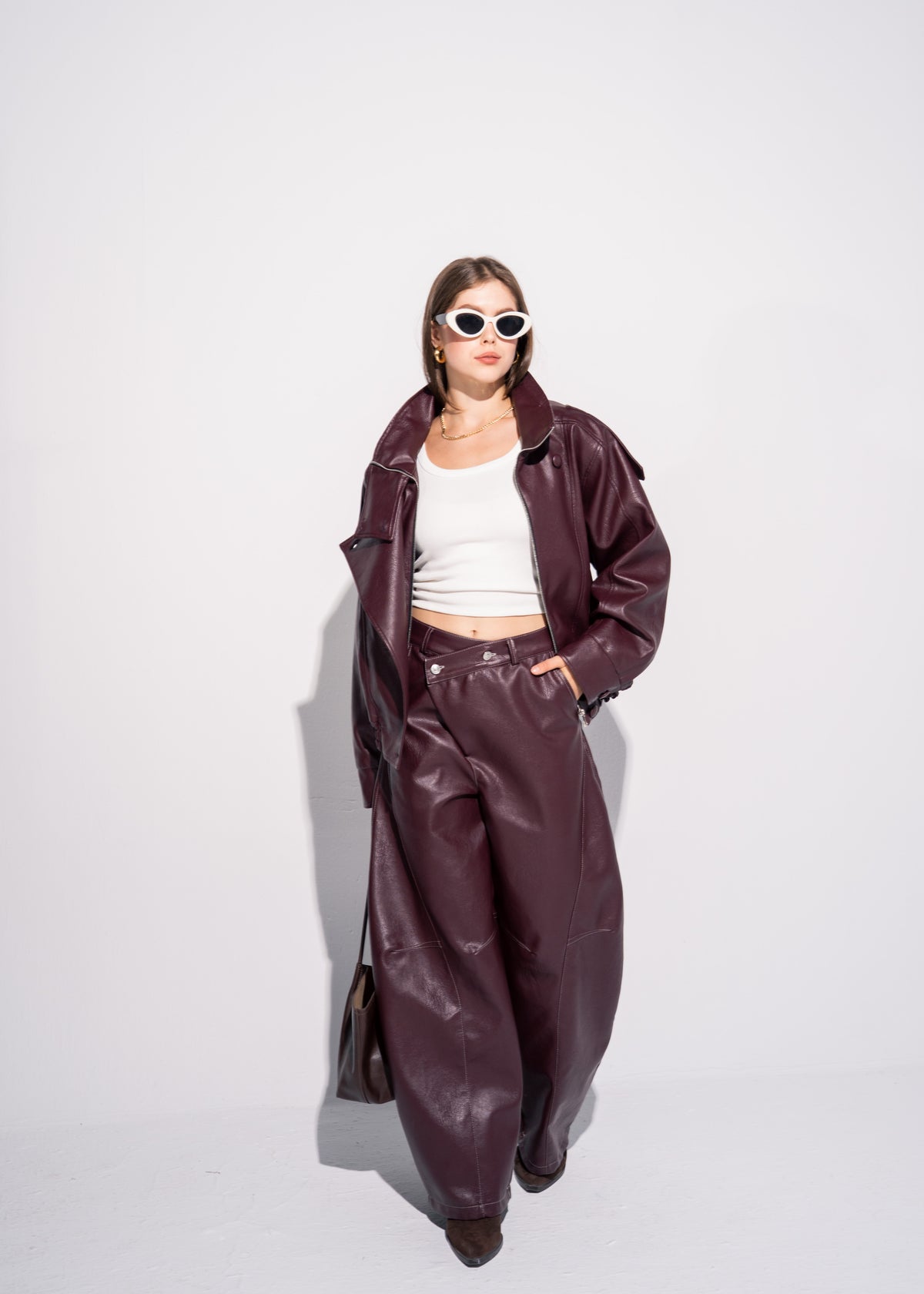 Funnel Neck Leather Effect Jacket