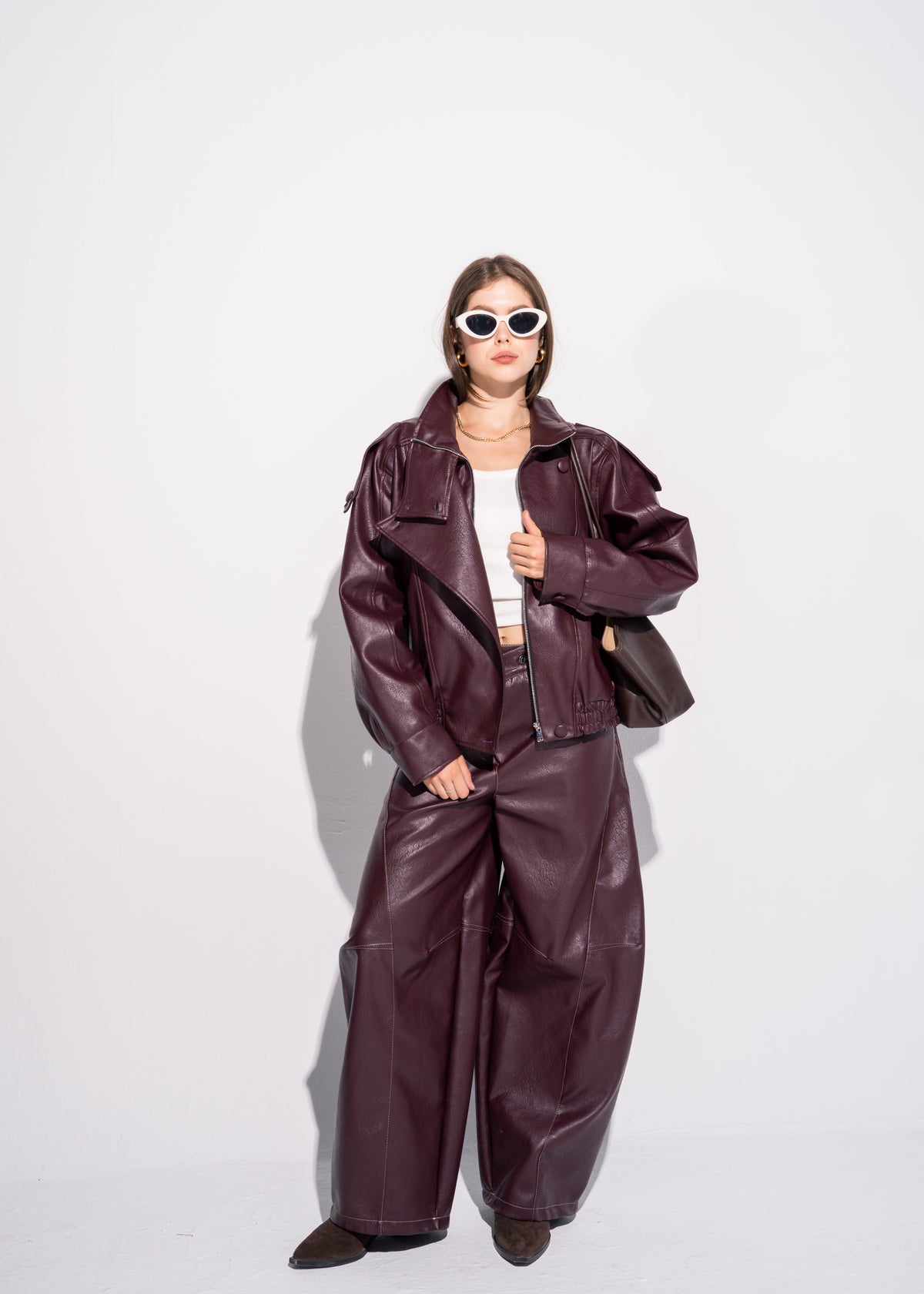 Funnel Neck Leather Effect Jacket