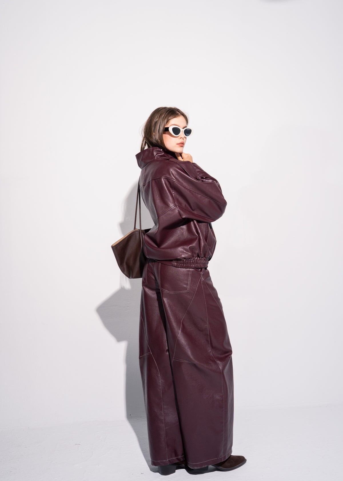 Funnel Neck Leather Effect Jacket