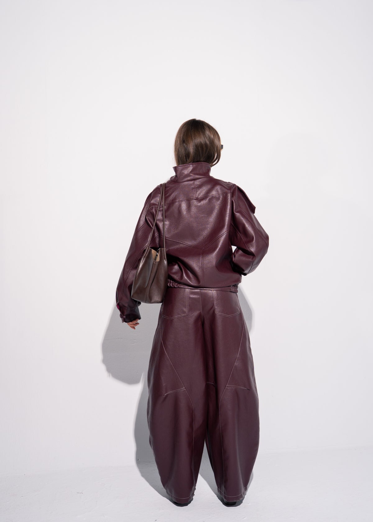 Funnel Neck Leather Effect Jacket