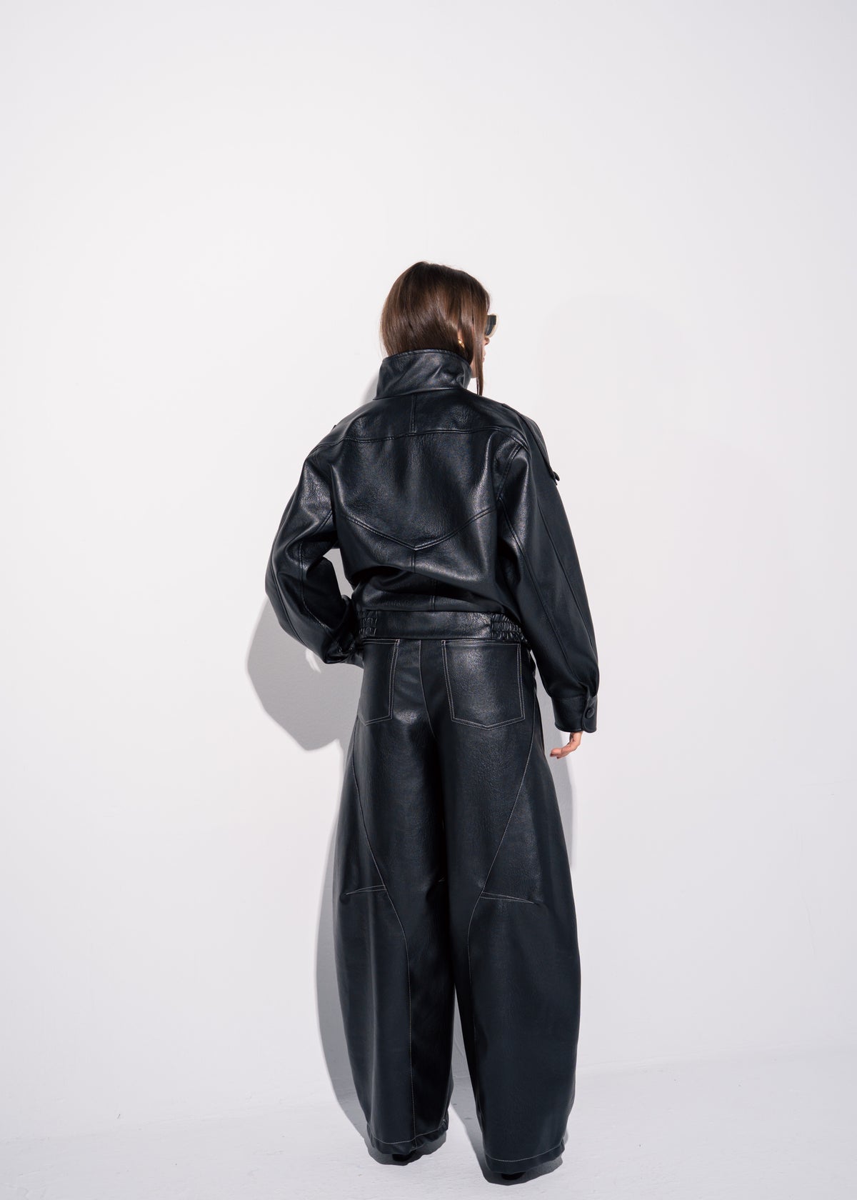 Funnel Neck Leather Effect Jacket