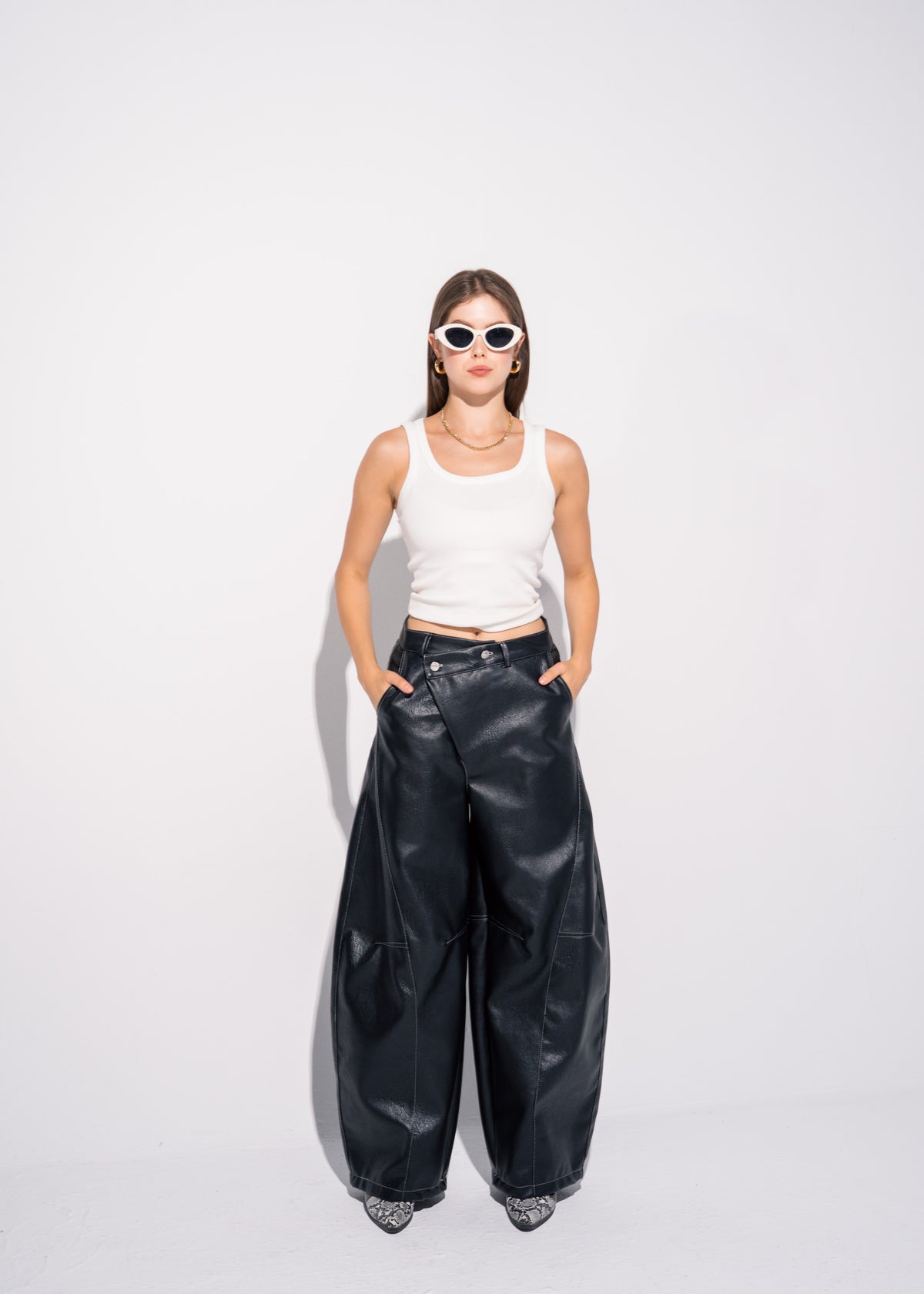Cross Over Leather Trousers