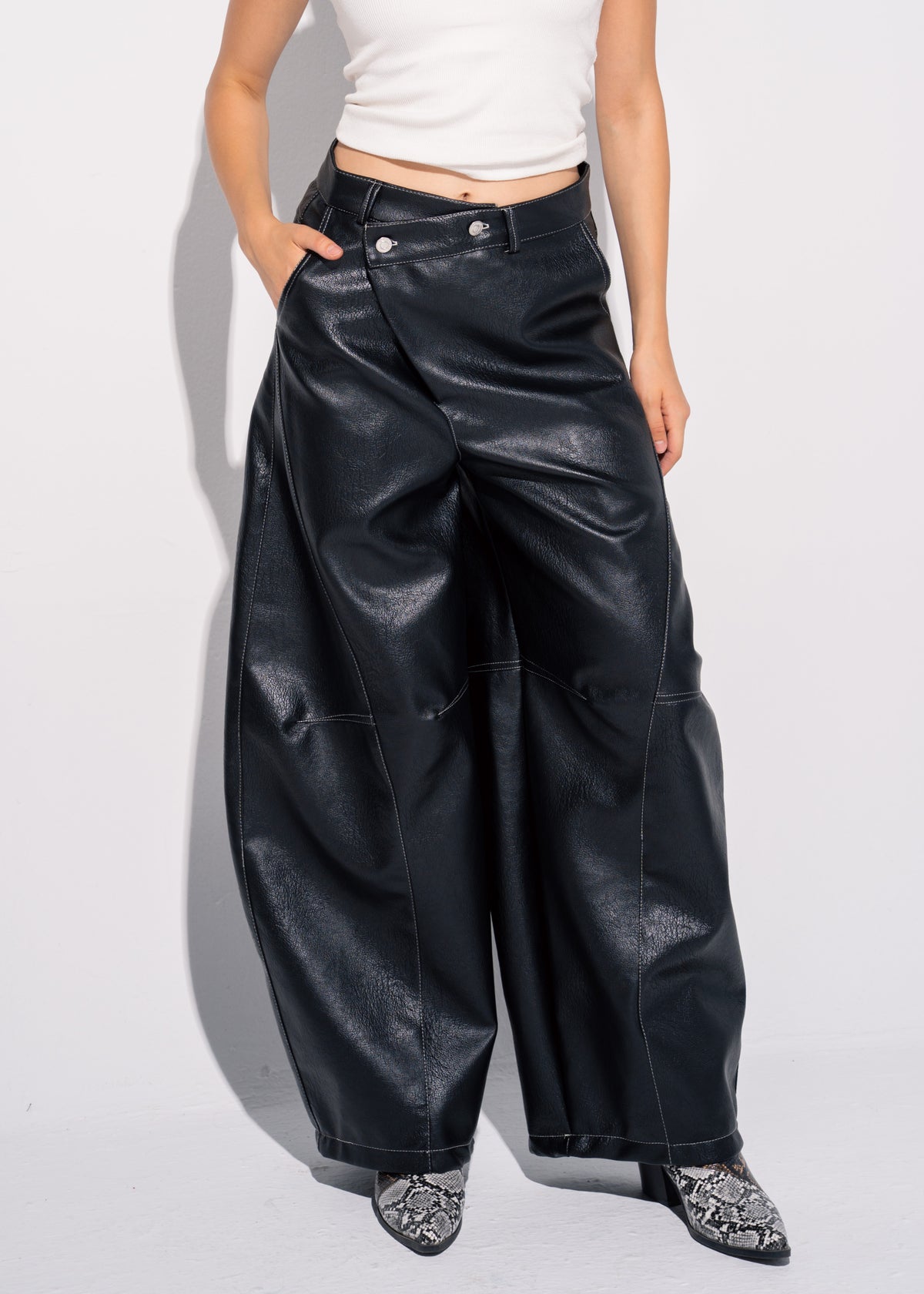Cross Over Leather Trousers