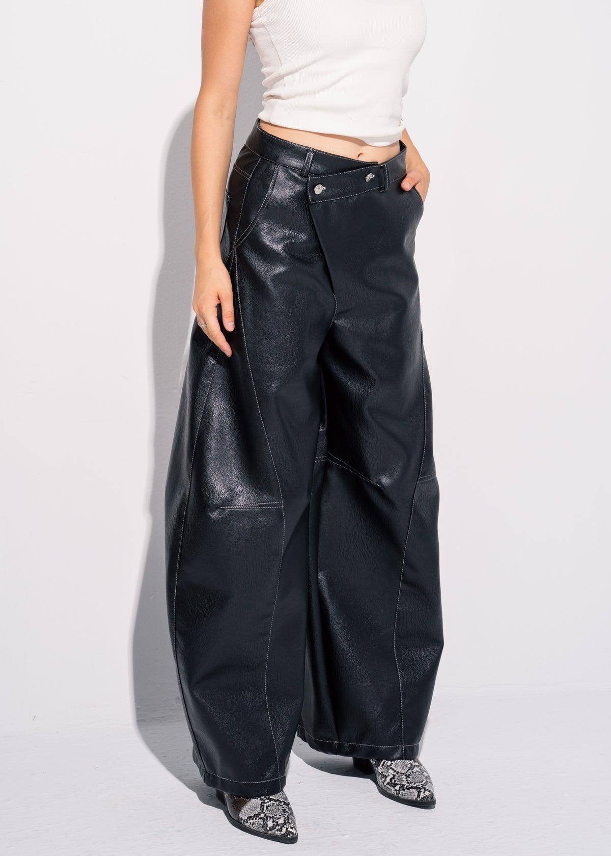 Cross Over Leather Trousers