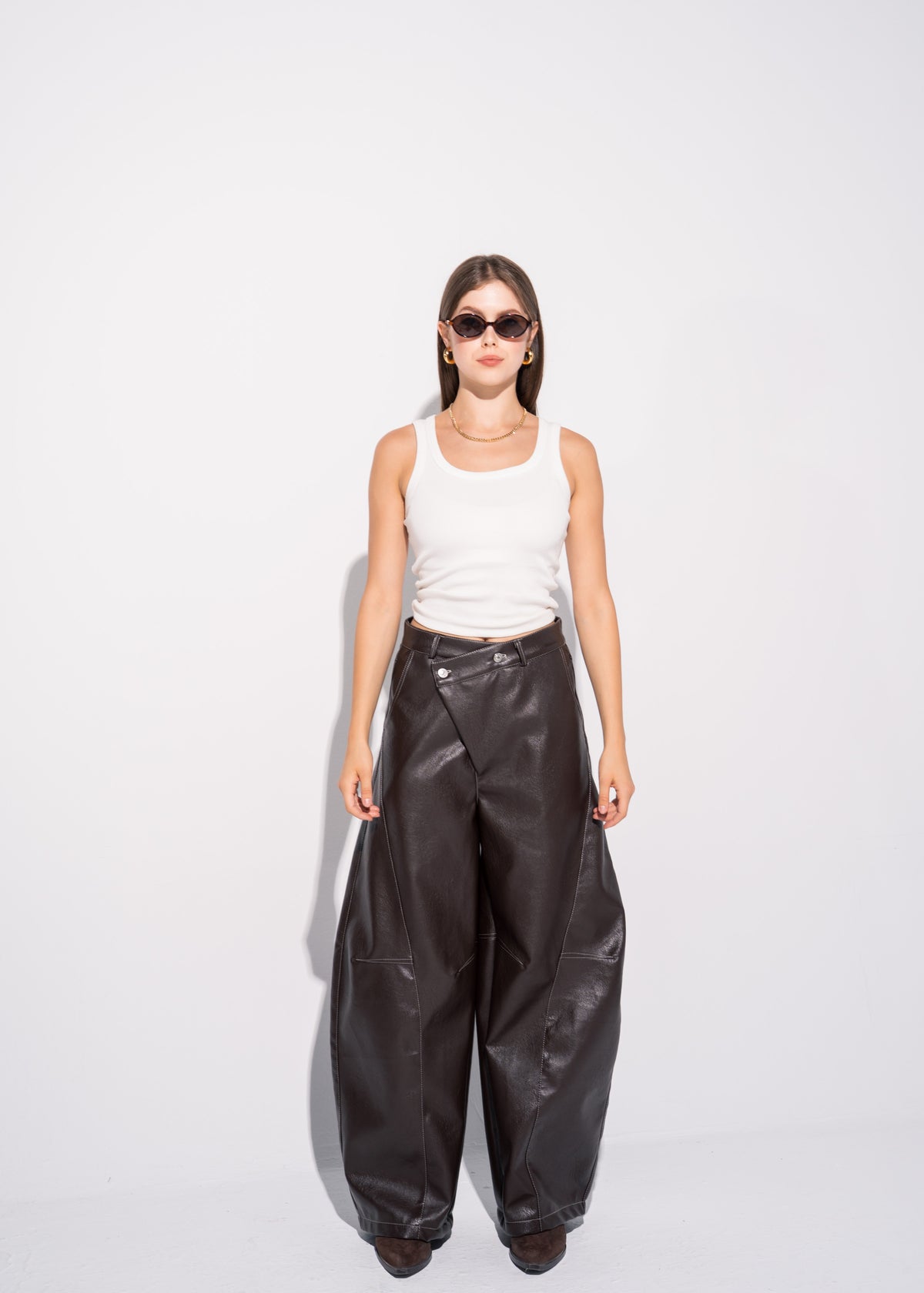 Cross Over Leather Trousers