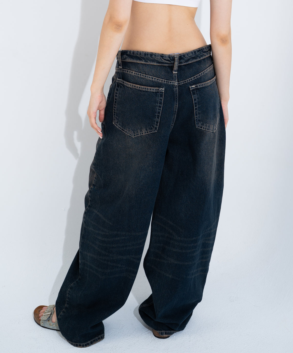 folded waist denim trousers