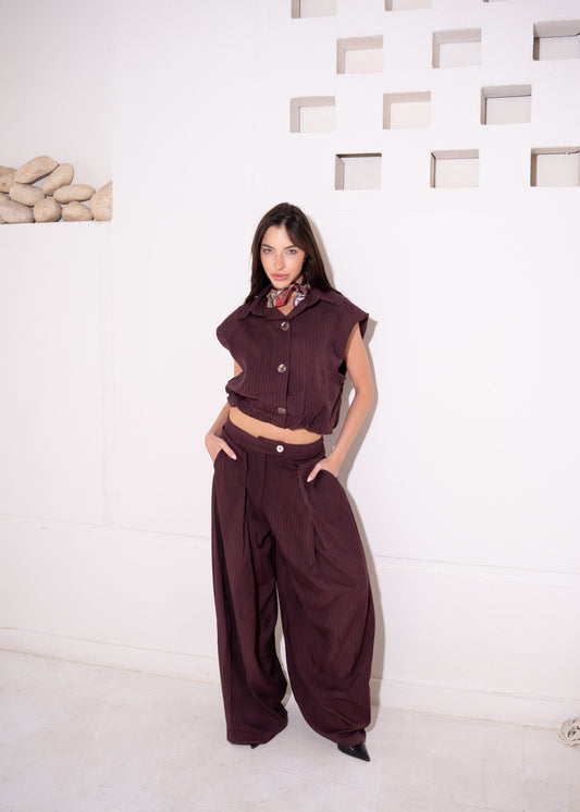 stripe set with cropped waistcoat
