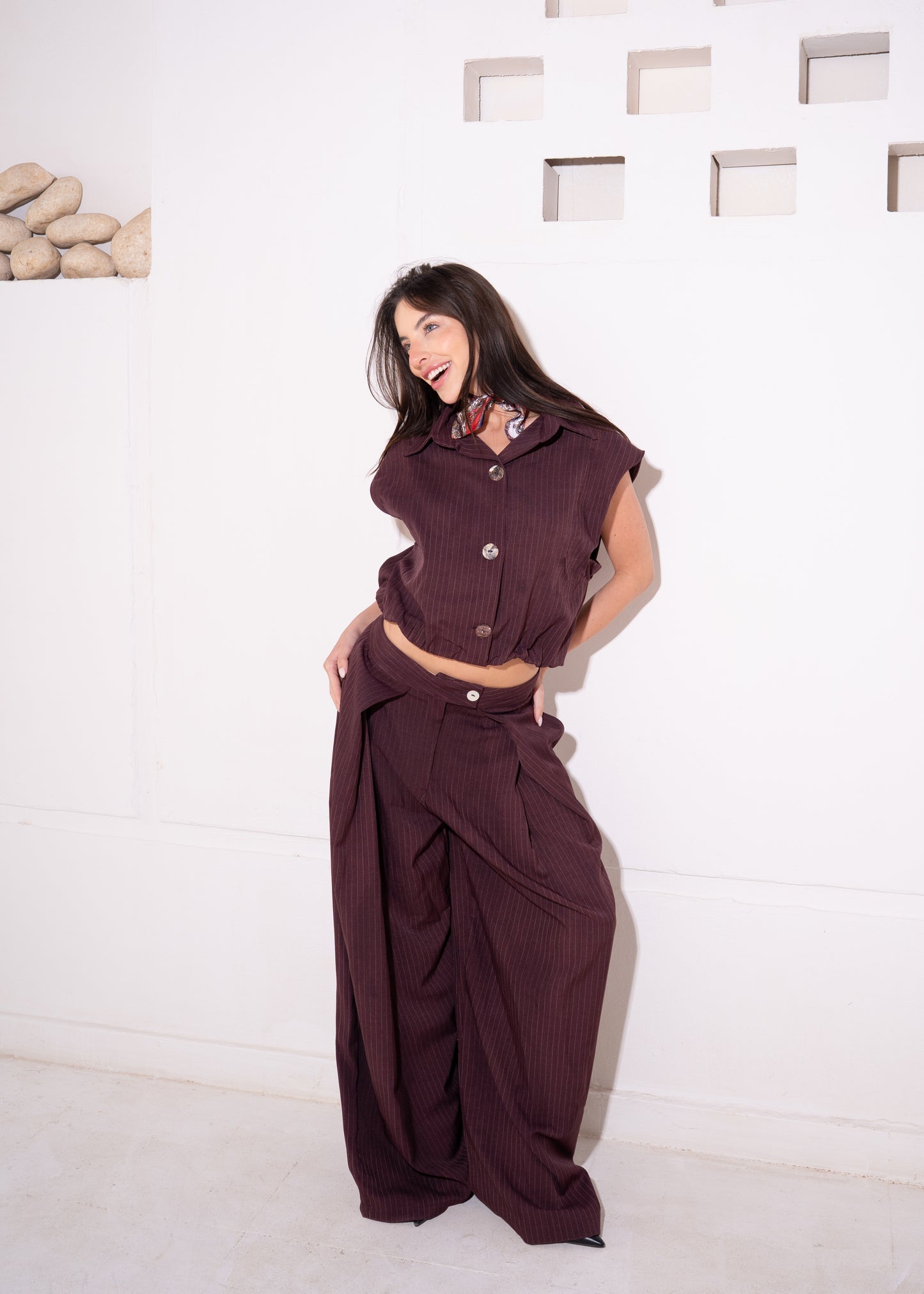 stripe set with cropped waistcoat