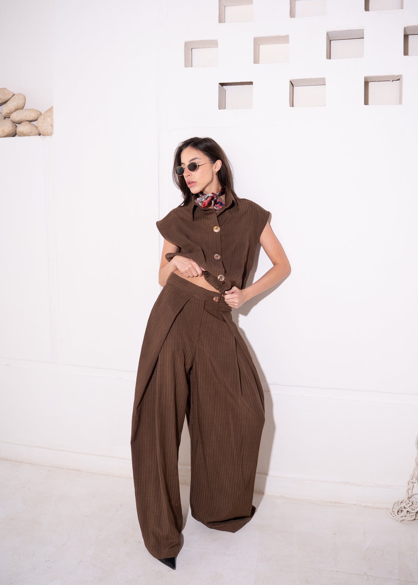 stripe set with cropped waistcoat