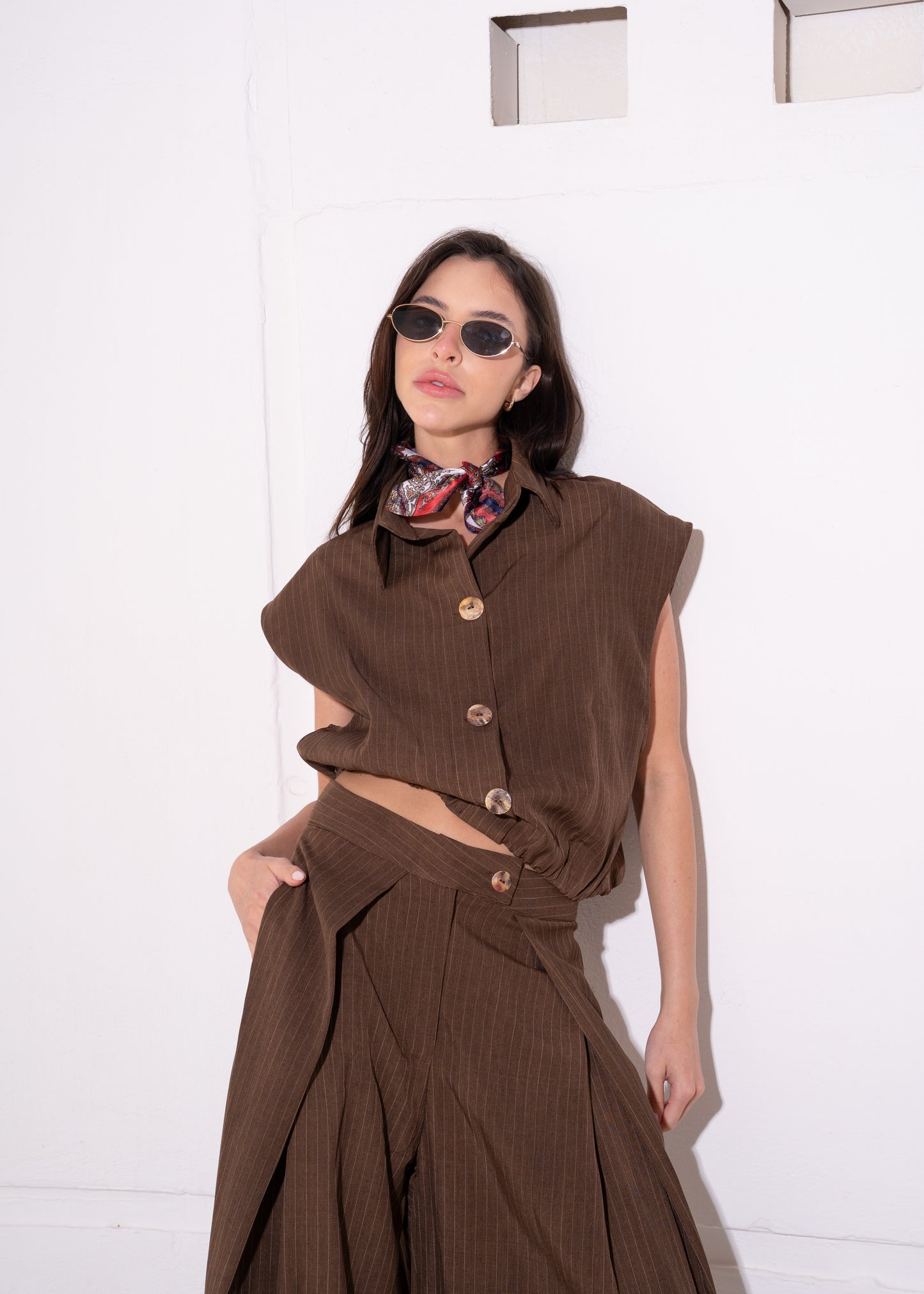 stripe set with cropped waistcoat