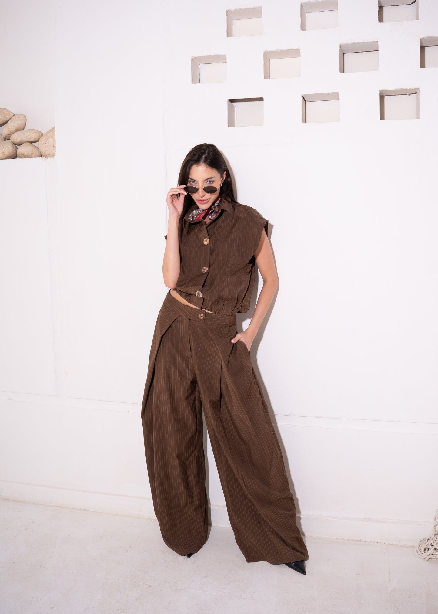 stripe set with cropped waistcoat