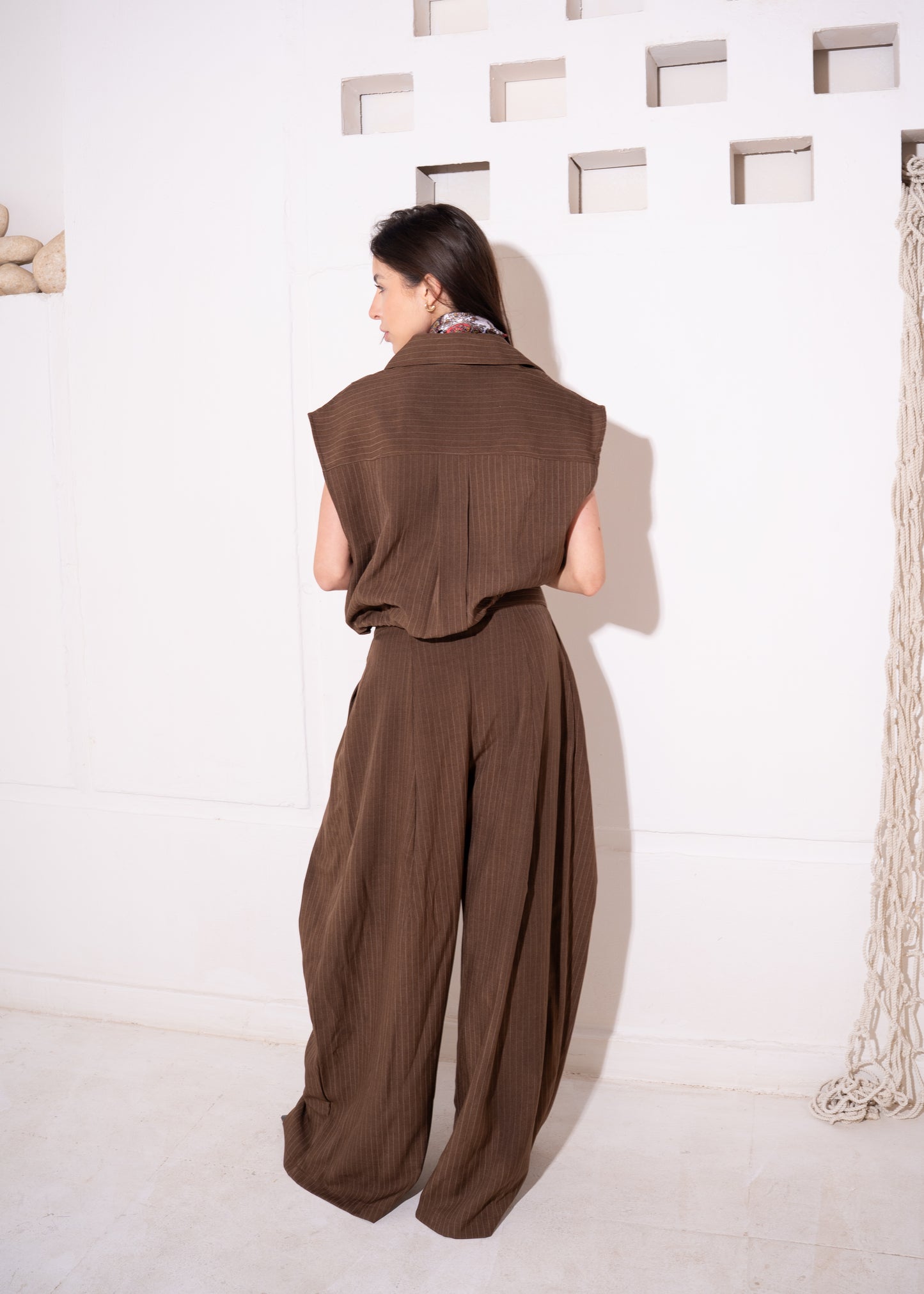 stripe set with cropped waistcoat