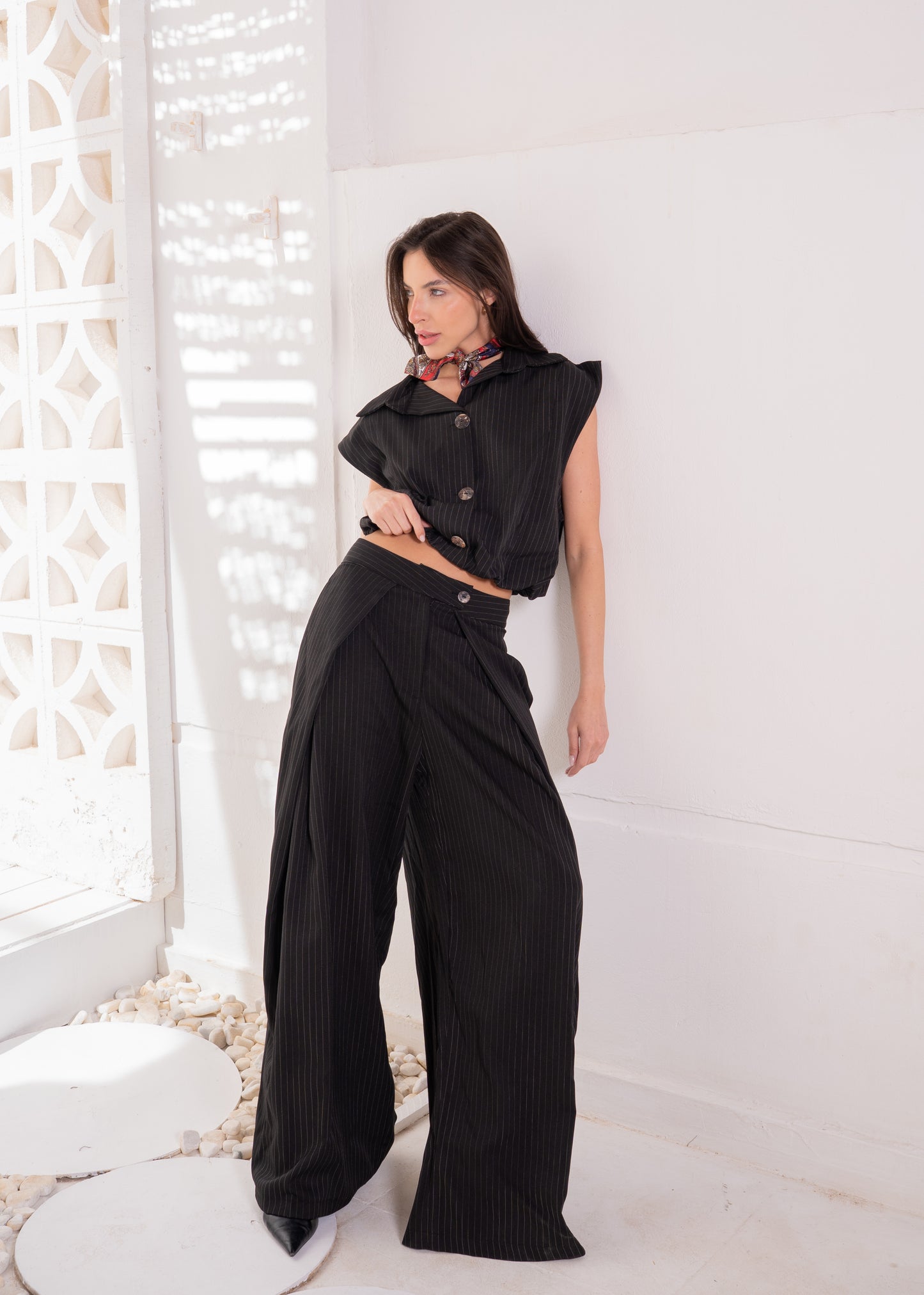 stripe set with cropped waistcoat