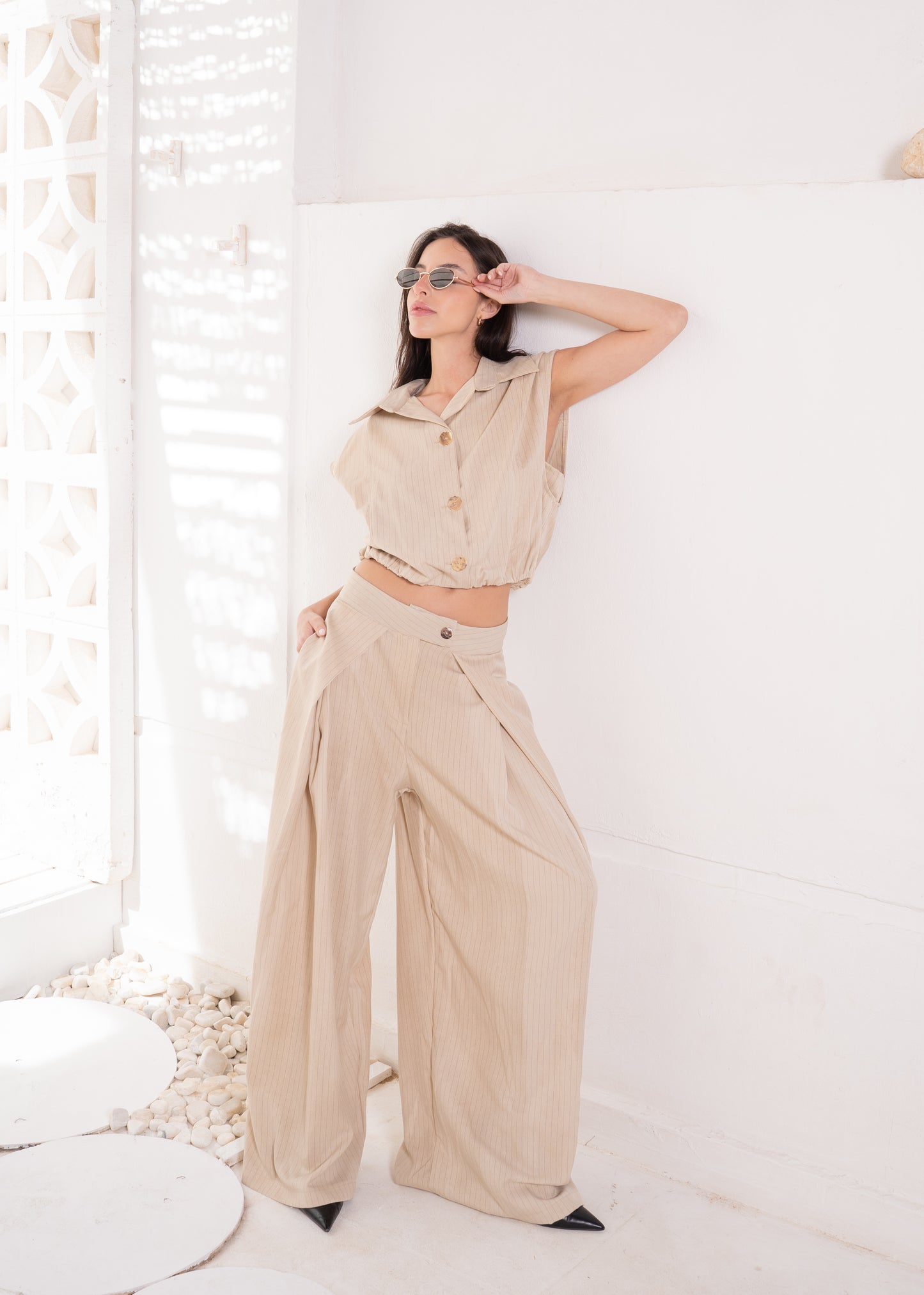 stripe set with cropped waistcoat