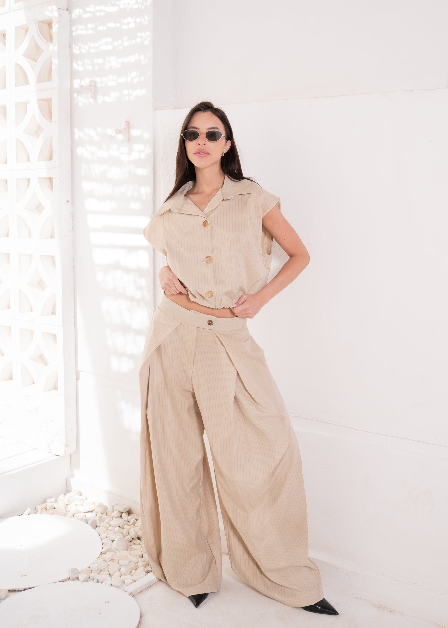 stripe set with cropped waistcoat