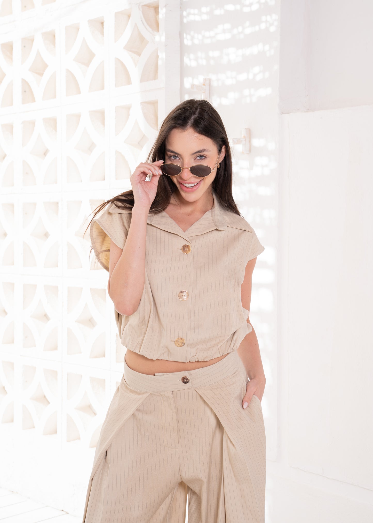 stripe set with cropped waistcoat