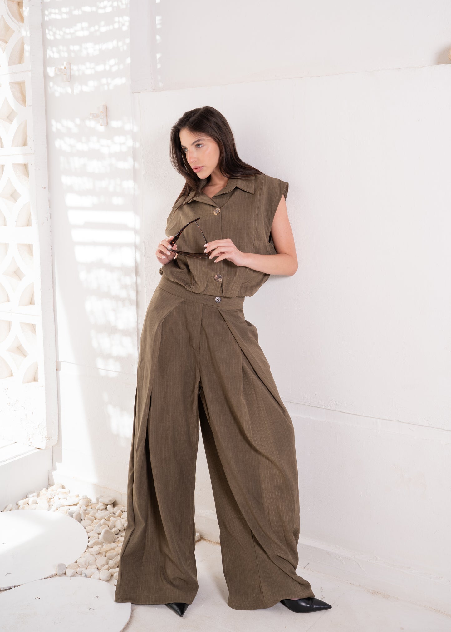 stripe set with cropped waistcoat