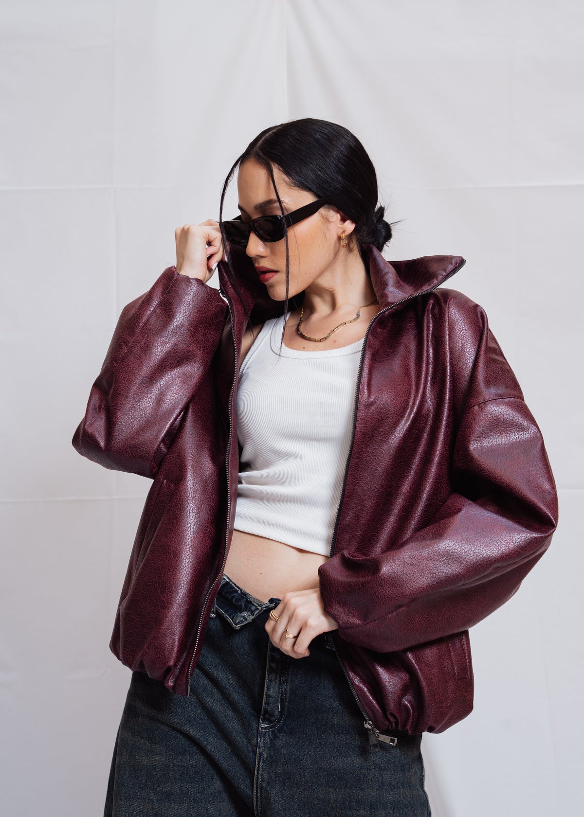 Stand Collar Leather Jacket